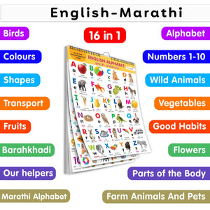 My First All In One Spiral Chart English-Marathi : With 16 Topics ( Big Fonts And Realistic Pictures) | Gift Set For Kids