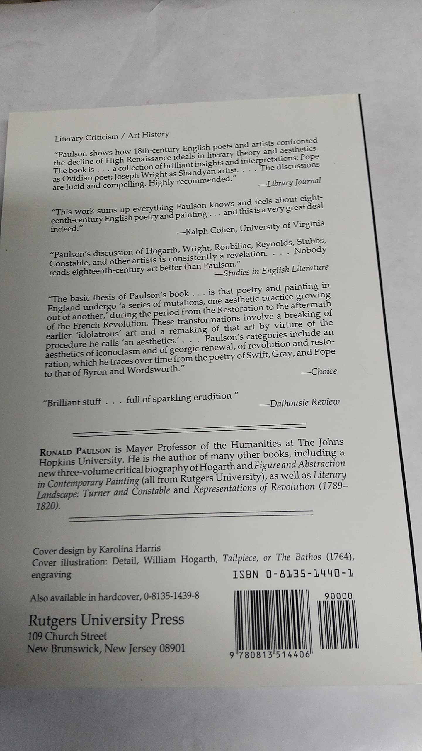 Breaking and Remaking: Aesthetic Practice in England, 17001820,Used