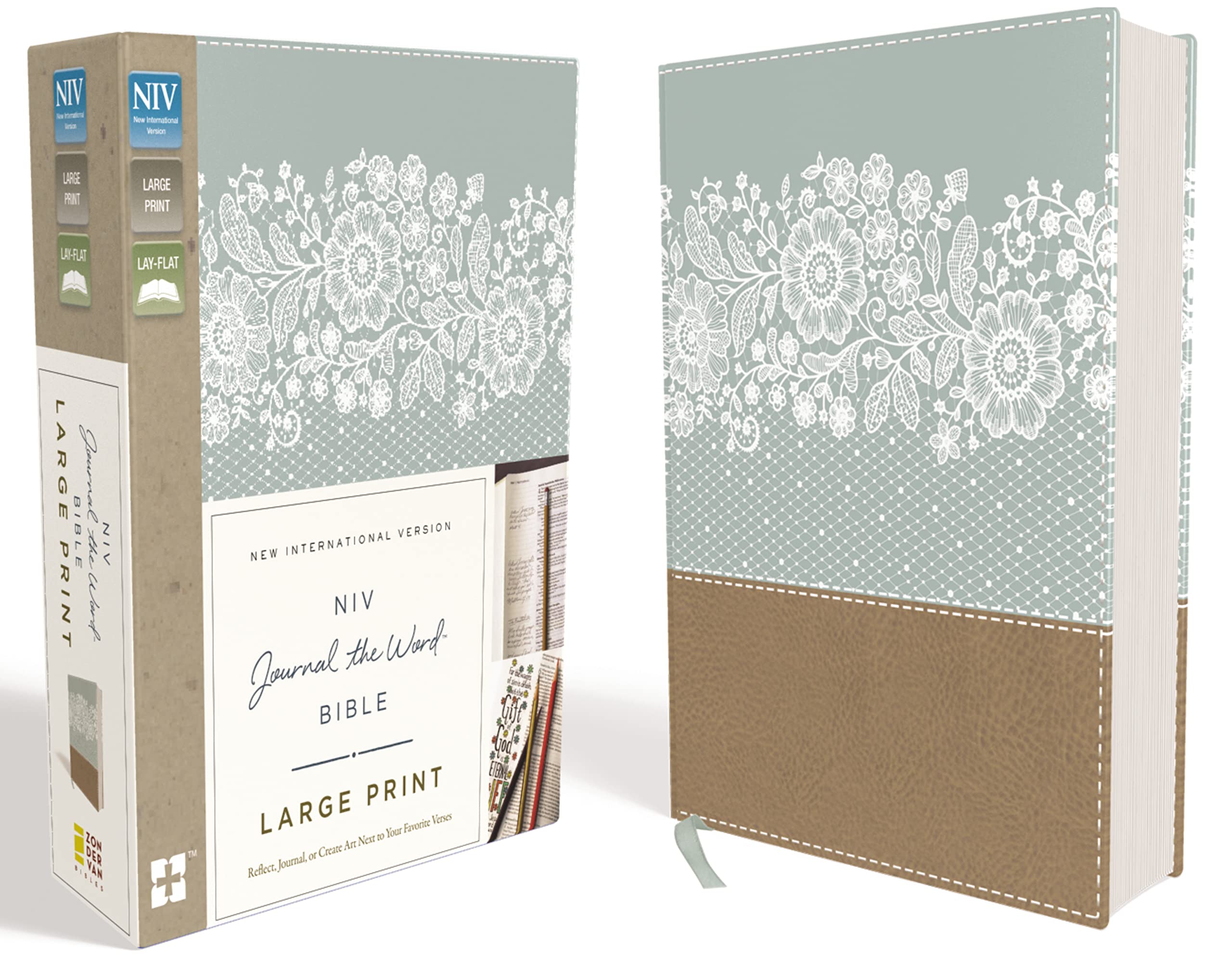 NIV, Journal the Word Bible, Large Print, Leathersoft, Teal/Tan: Reflect, Journal, or Create Art Next to Your Favorite Verses,Used