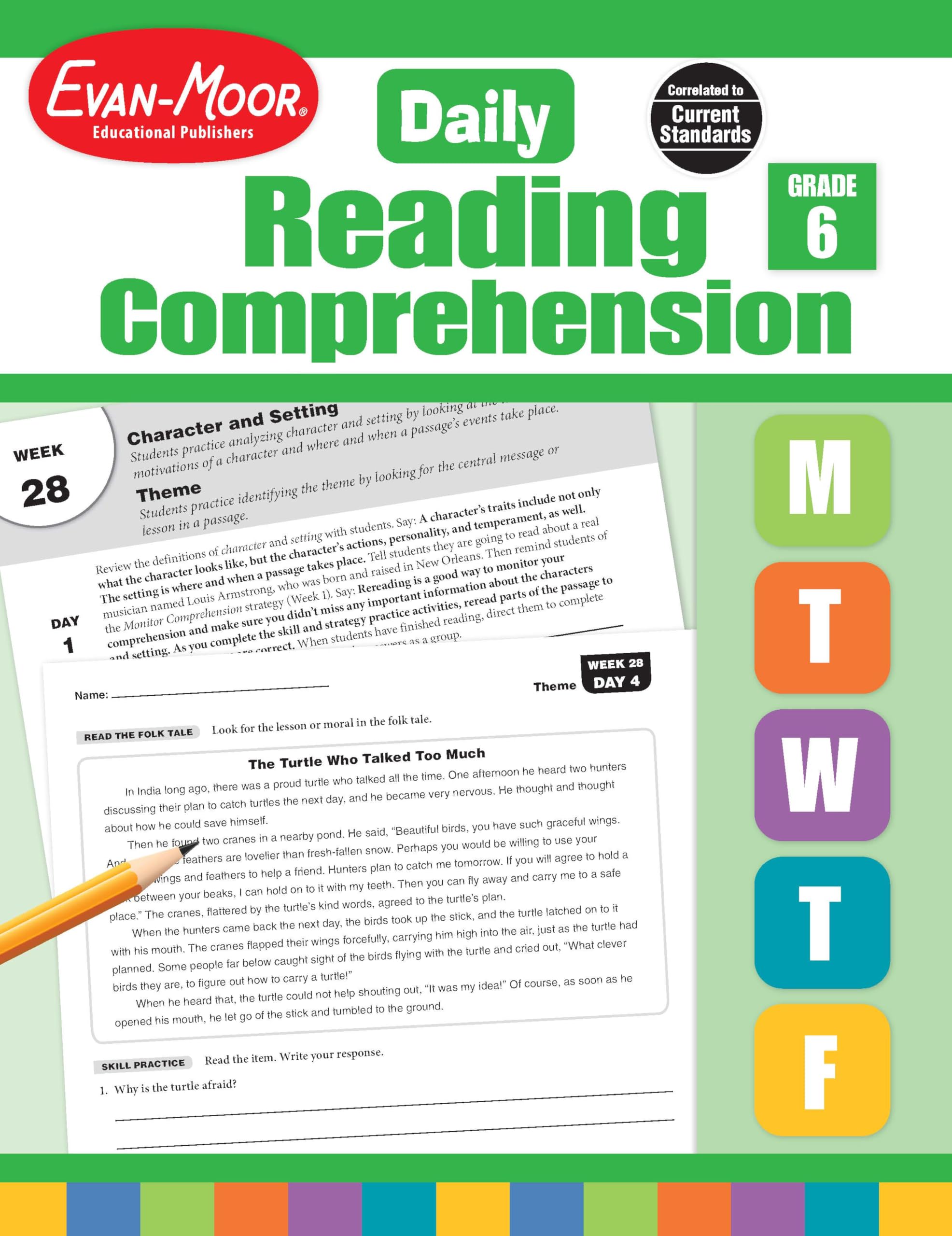 EvanMoor Daily Reading Comprehension, Grade 6  Homeschooling & Classroom Resource Workbook, Reproducible Worksheets, Teaching ,Used