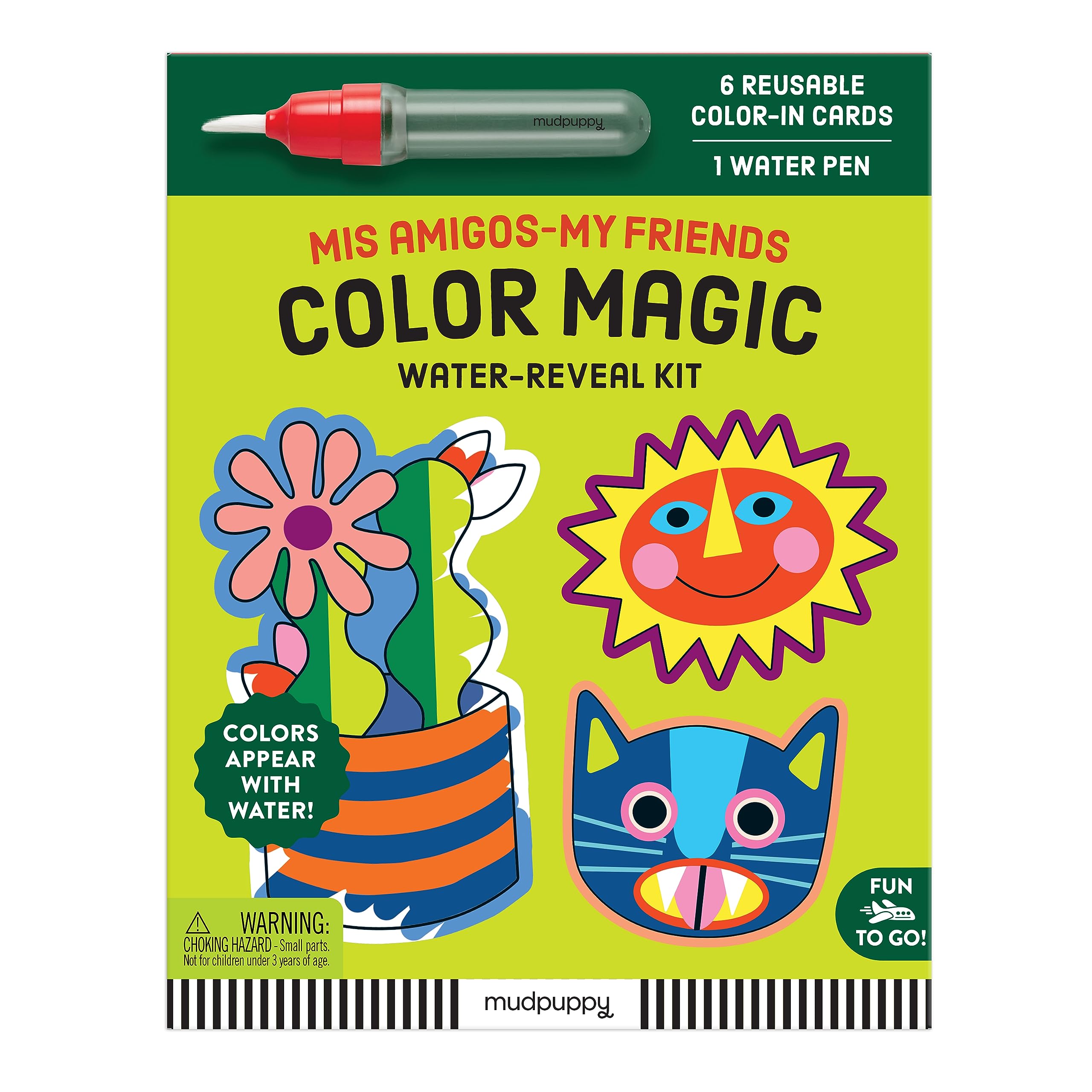 Mudpuppy Mis AmigosMy Friends  Color Magic WaterReveal Kit With 6 Vibrant Latinx Artwork Shaped Reusable ColorIn Cards And R