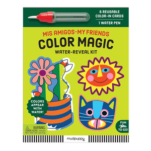 Mudpuppy Mis AmigosMy Friends  Color Magic WaterReveal Kit With 6 Vibrant Latinx Artwork Shaped Reusable ColorIn Cards And R
