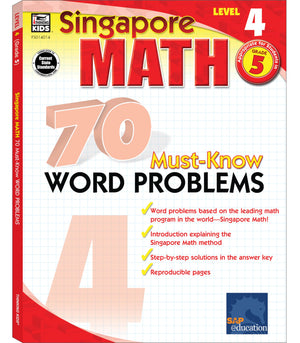 Singapore Math  70 MustKnow Word Problems Workbook for 5th Grade Math, Paperback, Ages 1011 with Answer Key,Used