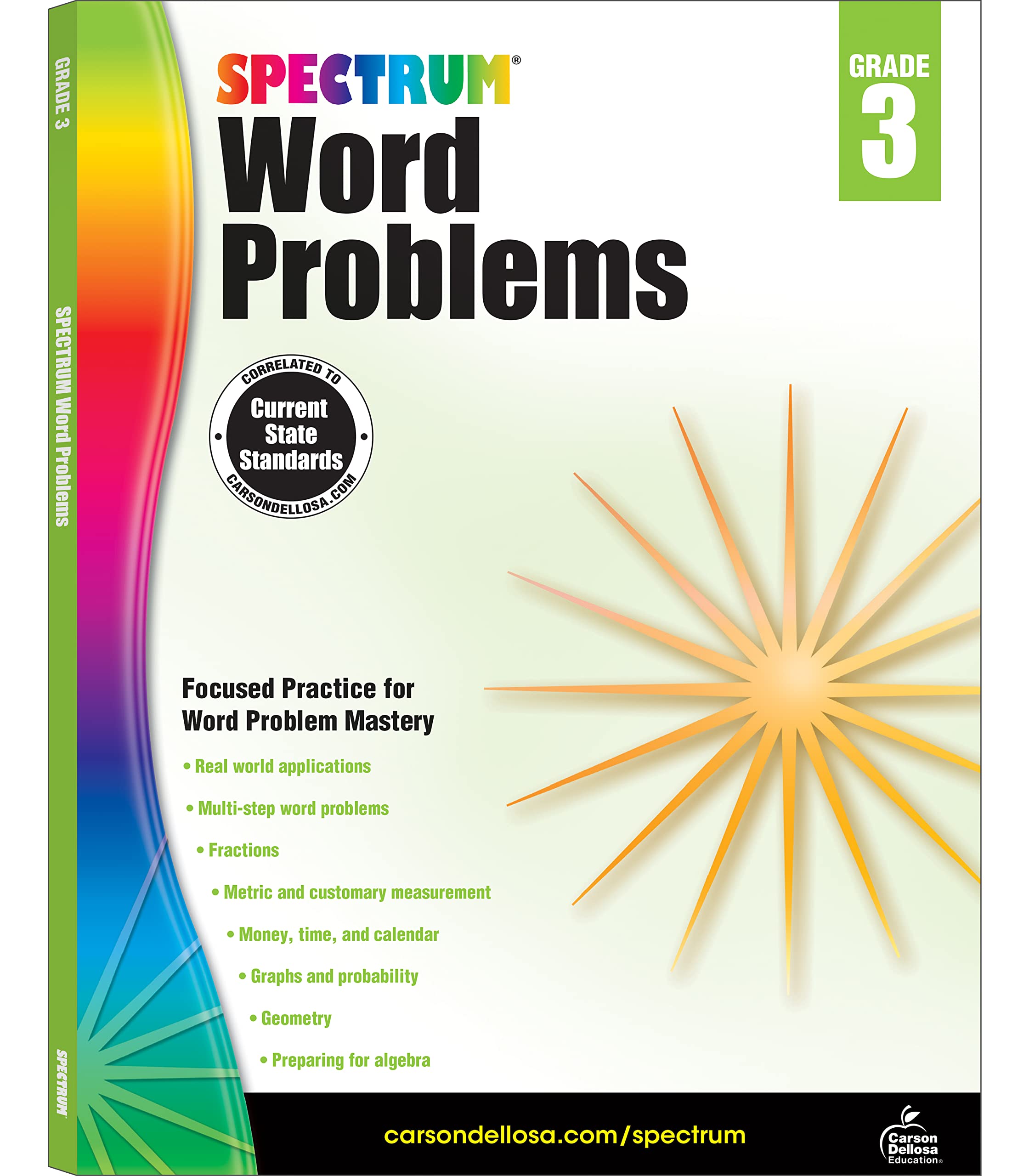 Spectrum Word Problems 3Rd Grade Math Workbook, Geometry, Algebra Prep, Fractions, Telling Time, Money, And More Mathematics, Cl,Used