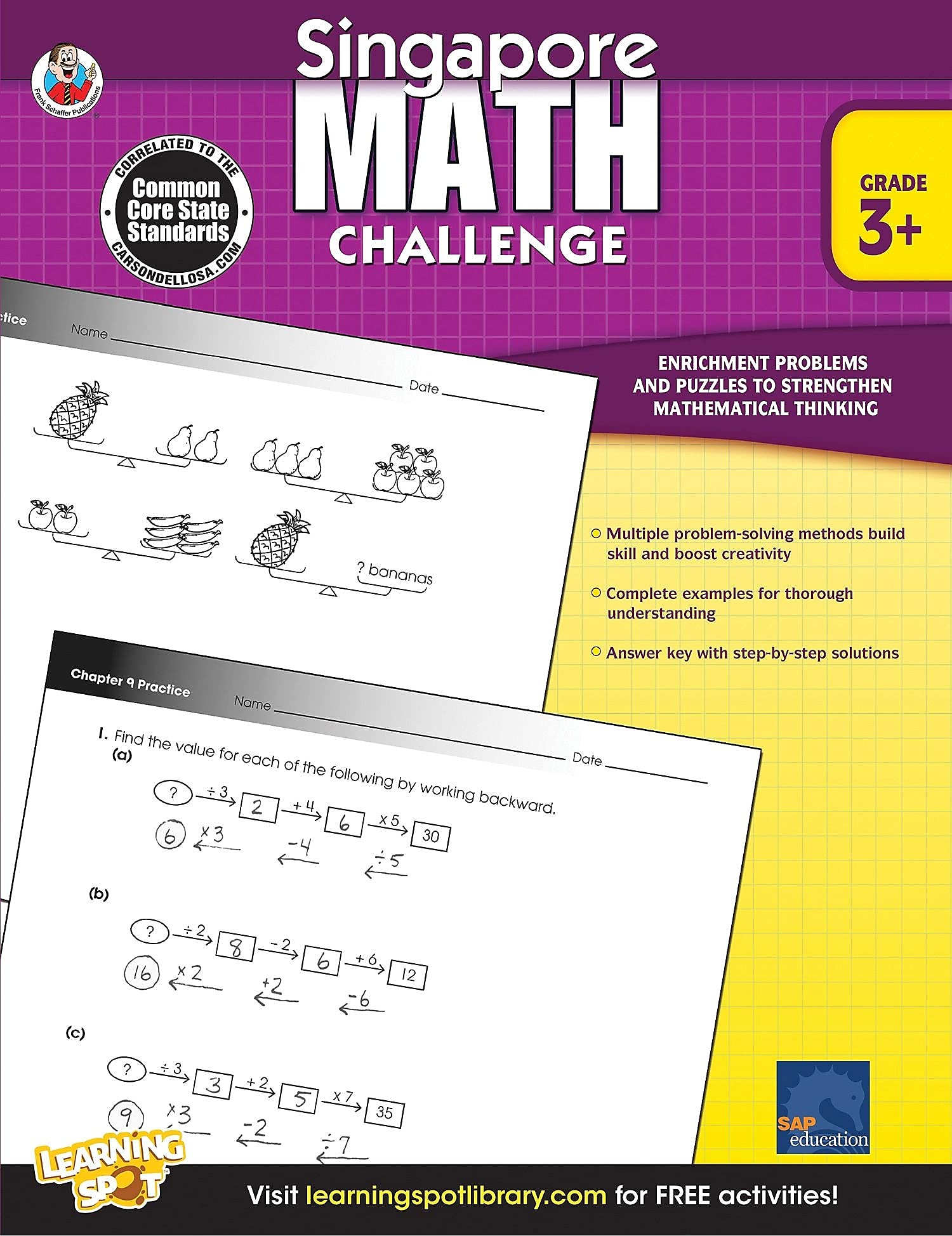 Singapore Math Challenge Workbook-Grades 3-5 Math Book, Tricks for Adding, Subtracting, Multiplying, Dividing Numbers, Using Patterns, Working Backward (352 pgs) (Volume 19)-New