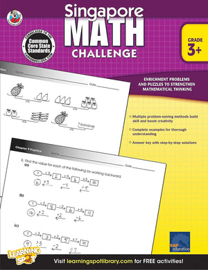 Singapore Math Challenge Workbook-Grades 3-5 Math Book, Tricks for Adding, Subtracting, Multiplying, Dividing Numbers, Using Patterns, Working Backward (352 pgs) (Volume 19)-New