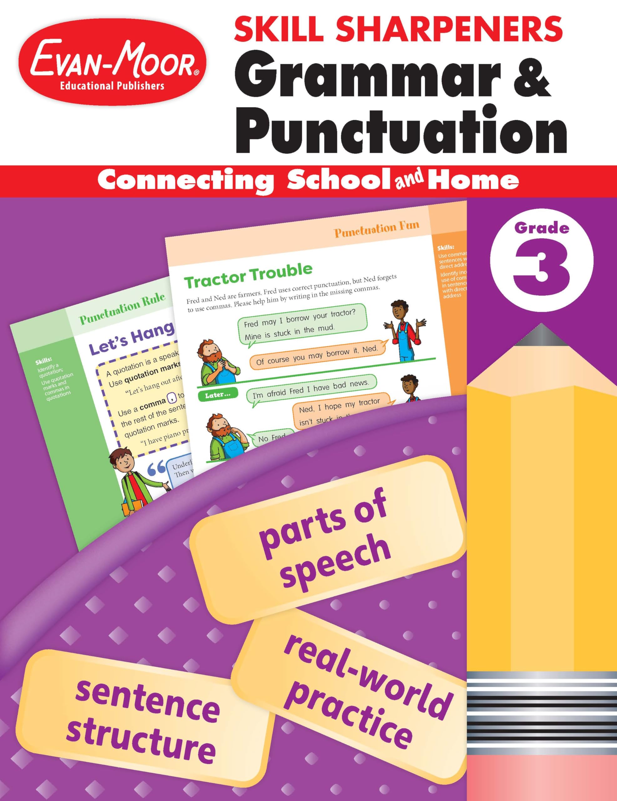 EvanMoor Skill Sharpeners Grammar and Punctuation Workbook, Grade 3, Nouns, Verbs, Sentence Structure, Subject, Predicate, Lang,New