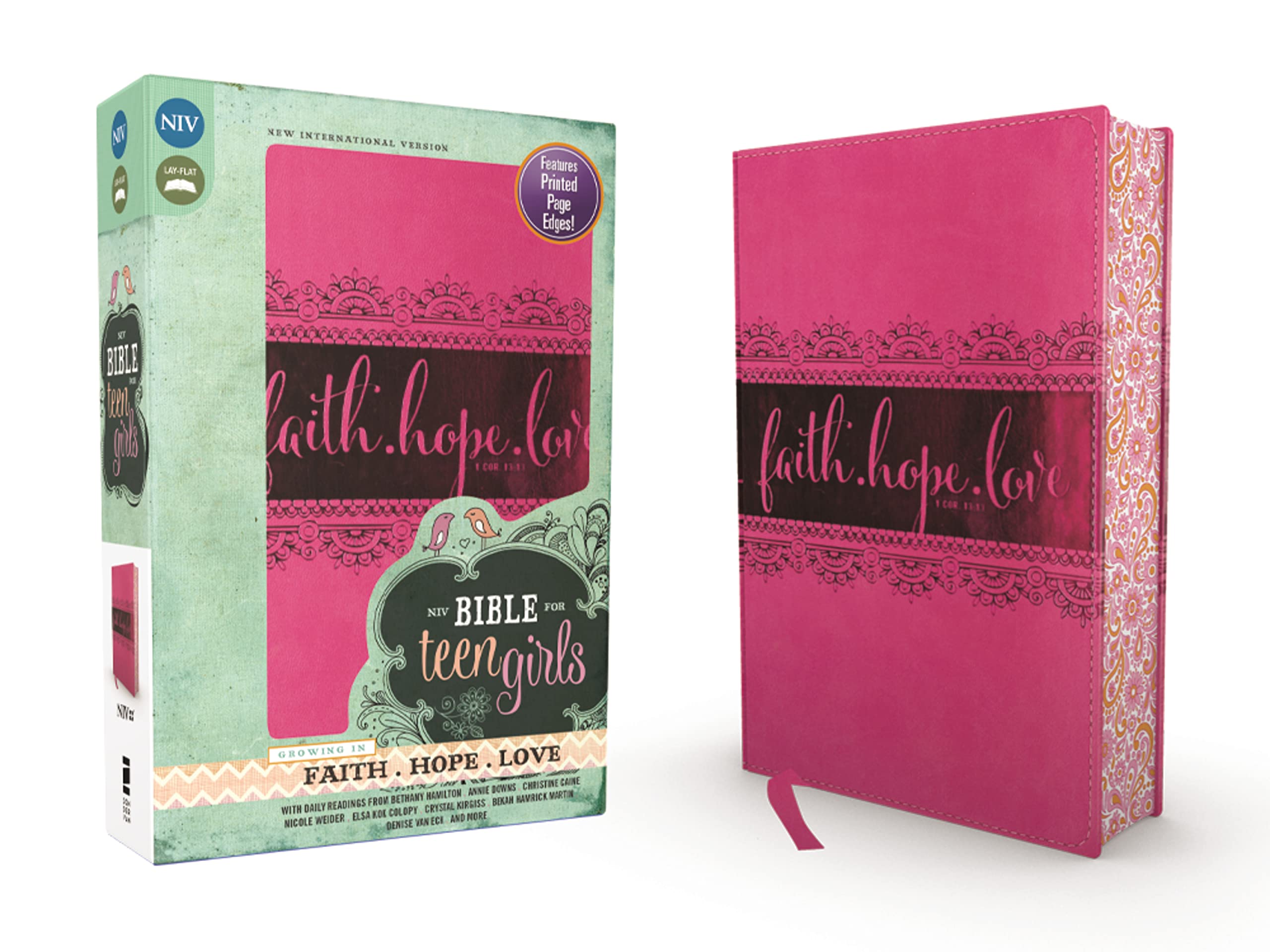 NIV, Bible for Teen Girls, Leathersoft, Pink, Printed Page Edges: Growing in Faith, Hope, and Love,New