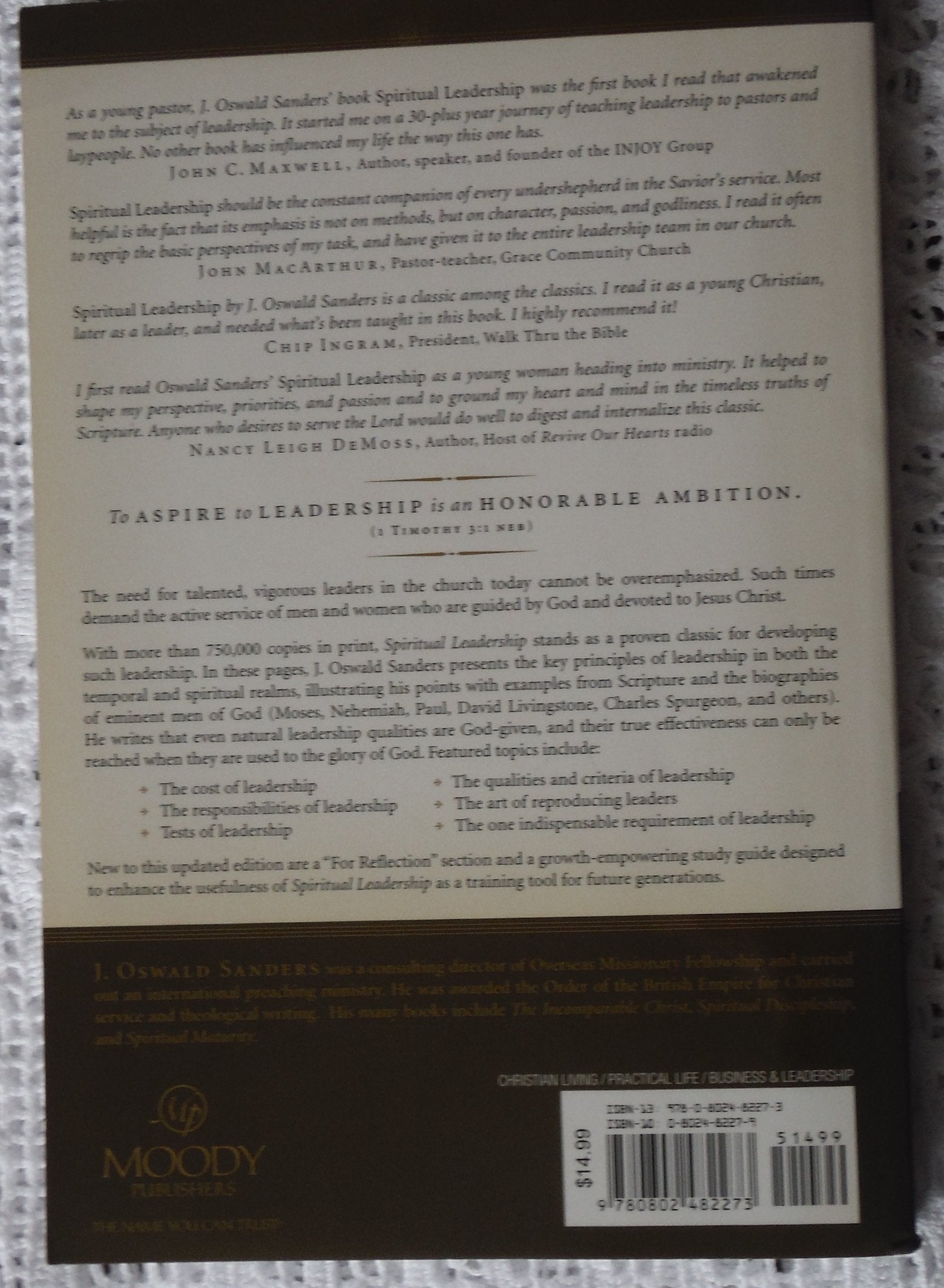 Spiritual Leadership: Principles of Excellence For Every Believer (Sanders Spiritual Growth Series),New