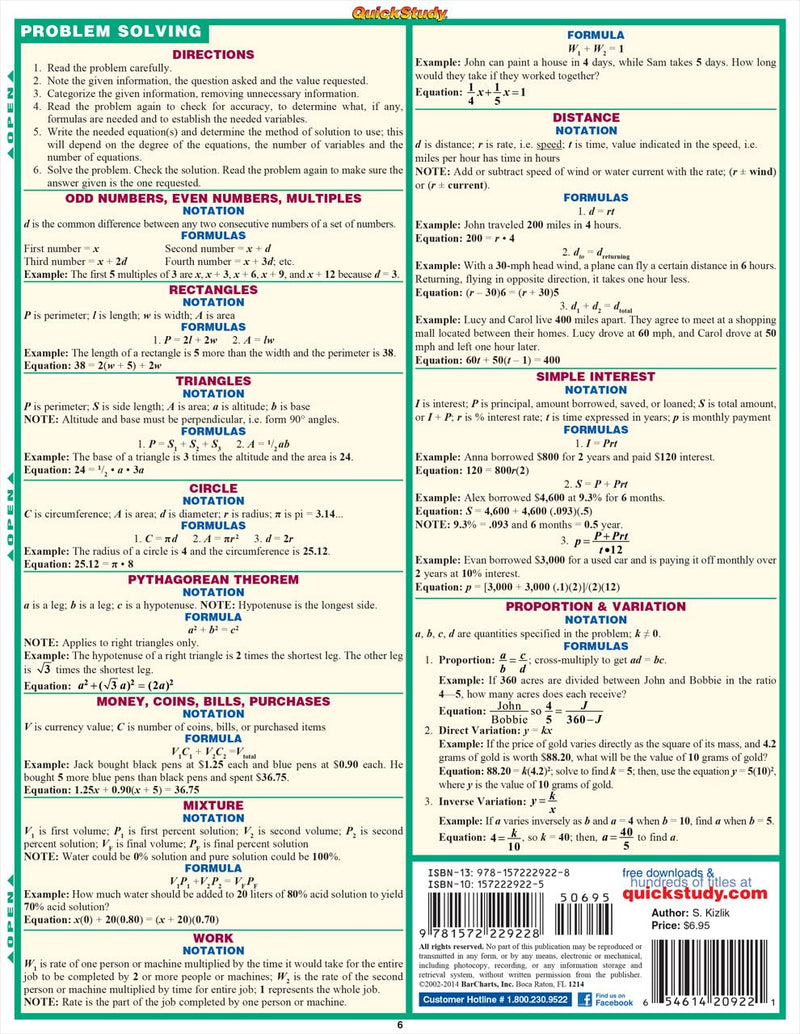 Algebra, Part 2 (Quick Study),Used