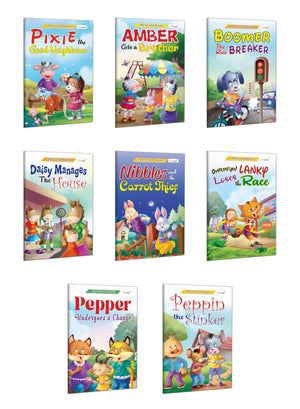 Second Reader Story Collection : Amber Gets A Brother, Boomer The Rule Breaker, Daisy Manages The House And More : Fun Learning Books For Toddlers, Educational Storybooks | Combo Of 8 Books