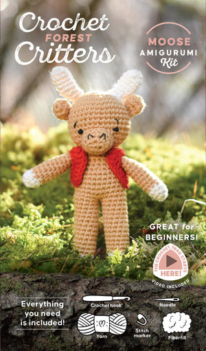 Crochet Forest Critters Amigurumi Kit Moose: Everything You Need Is Included: 100%Cotton Yarn, Crochet Hook, Stitch Marker, Tap