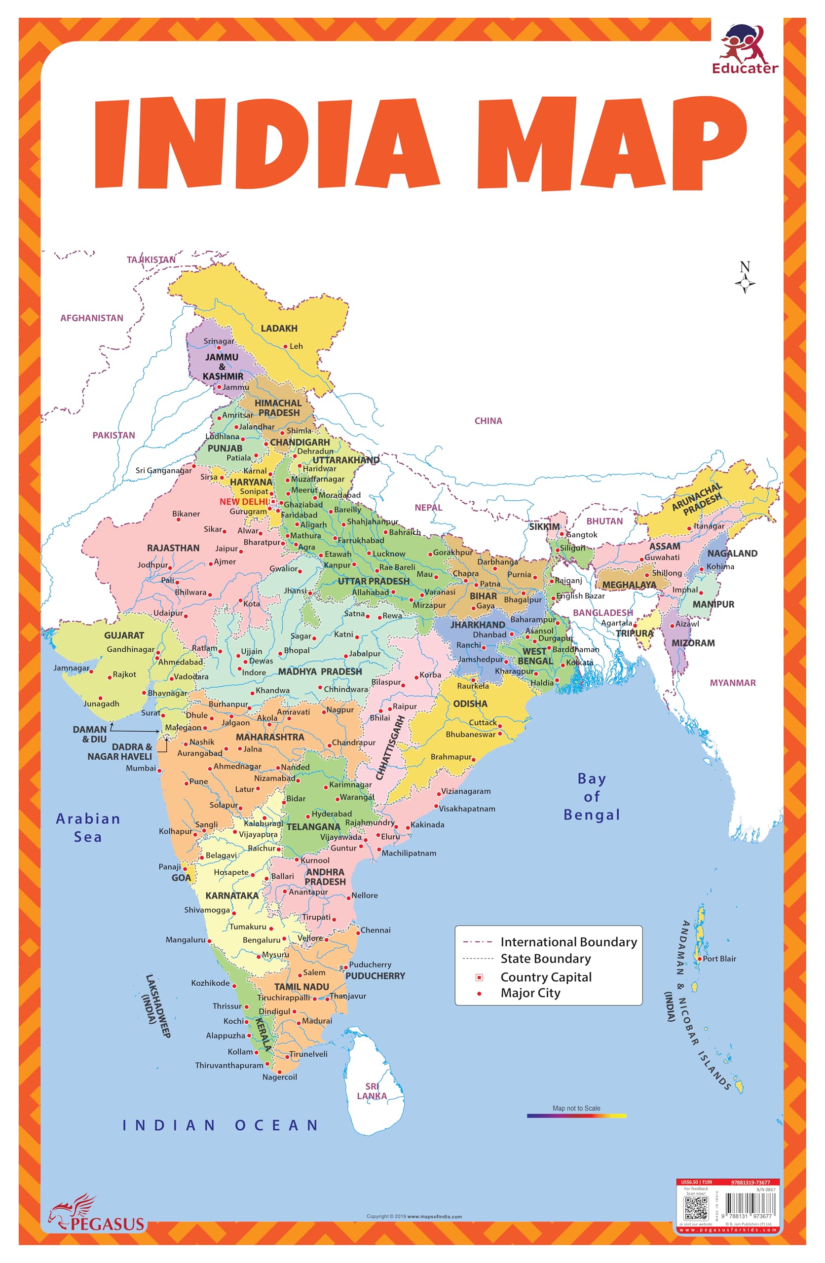 India Map - Thick And Laminated Chart
