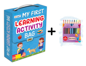 My First Learning Activity Bag And 10 Colour Pencils : Kids Activity Book, Activity Bag For Early Learners, Mazes,Small Letters,Capital Letter & More- Combo Of Learning Bag With 10 Free Colour Pencils
