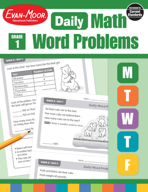 EvanMoor Daily Word Problems, Grade 1, Homeschooling & Classroom Resource Workbook, ProblemSolving Real Life Math Skills, Repr,New