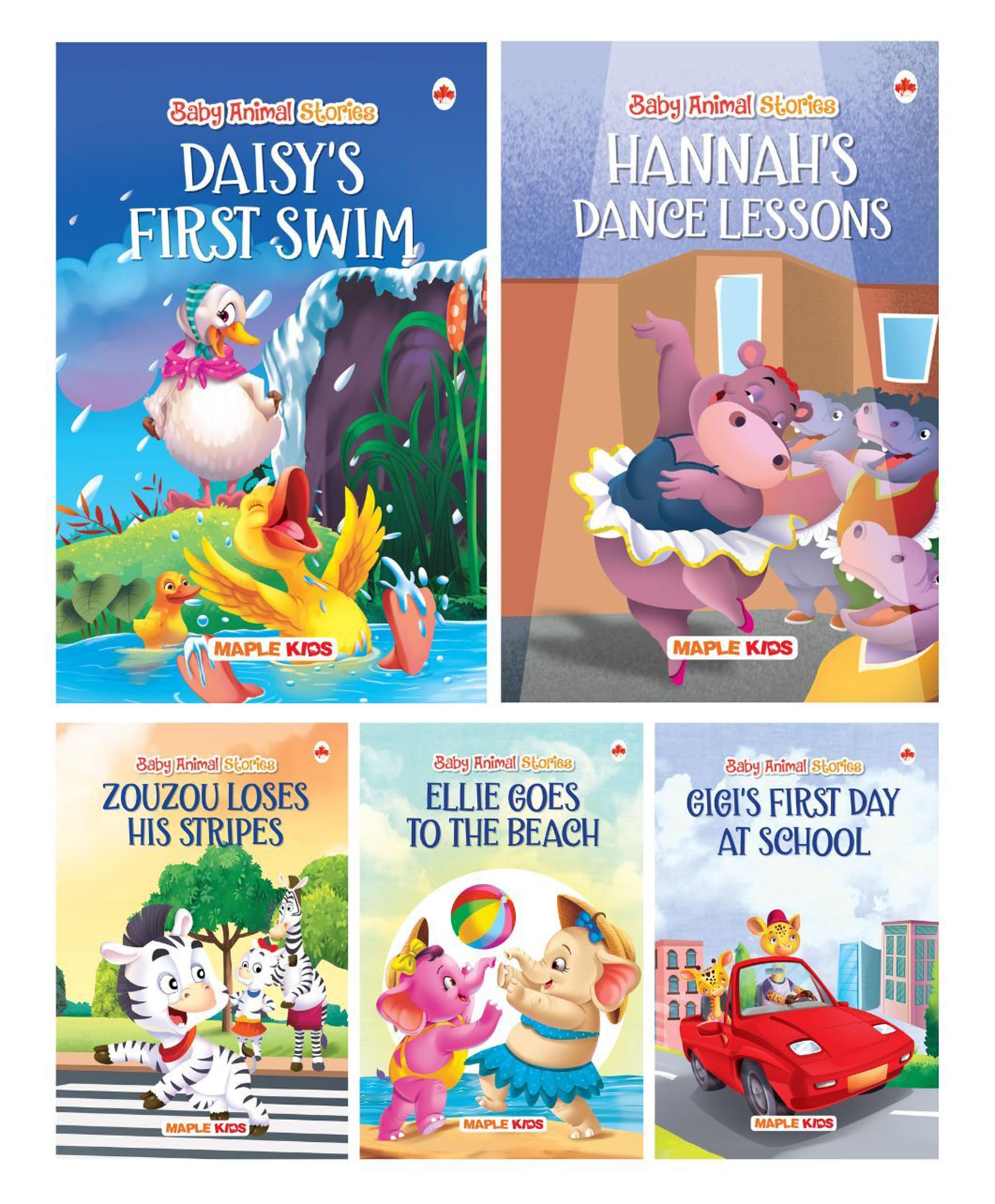 Story Books For Kids (Set Of 5 Books) (Illustrated) - Baby Animal Stories - Bedtime Stories - Animal Stories For Kids - Moral Story Books For Kids - Elephant, Giraffe, Zebra, Hippopotamus And Duck - Age 3+