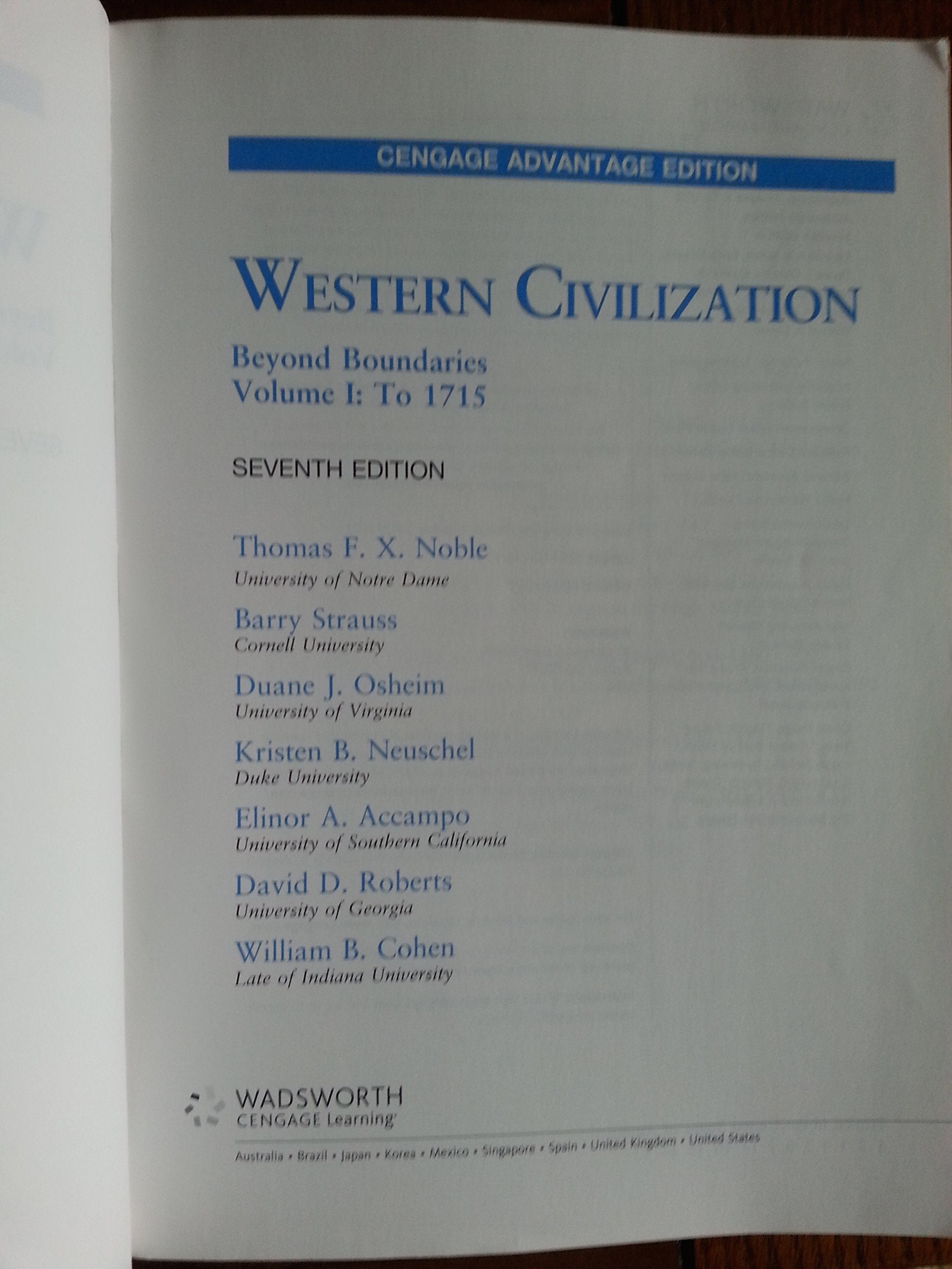 Cengage Advantage Books: Western Civilization: Beyond Boundaries, Volume I,Used