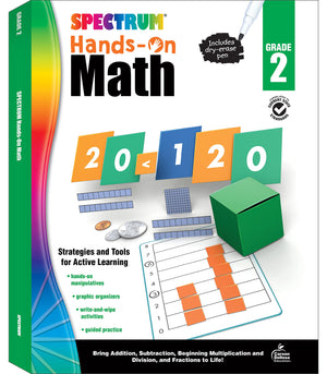 Spectrum Handson 2nd Grade Math Workbook, Activity Book for Kids Ages 7 to 8 With Manipulatives and Dry Erase Activities Coveri,Used