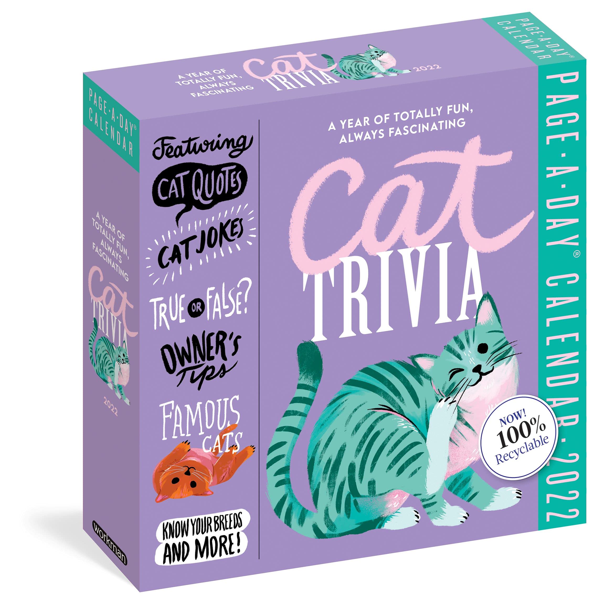 Cat Trivia PageADay Calendar 2022: Cat Quotes, Cat Jokes, True or False, Owner's Tips, Famous Cats, Know Your Breeds, and More,Used
