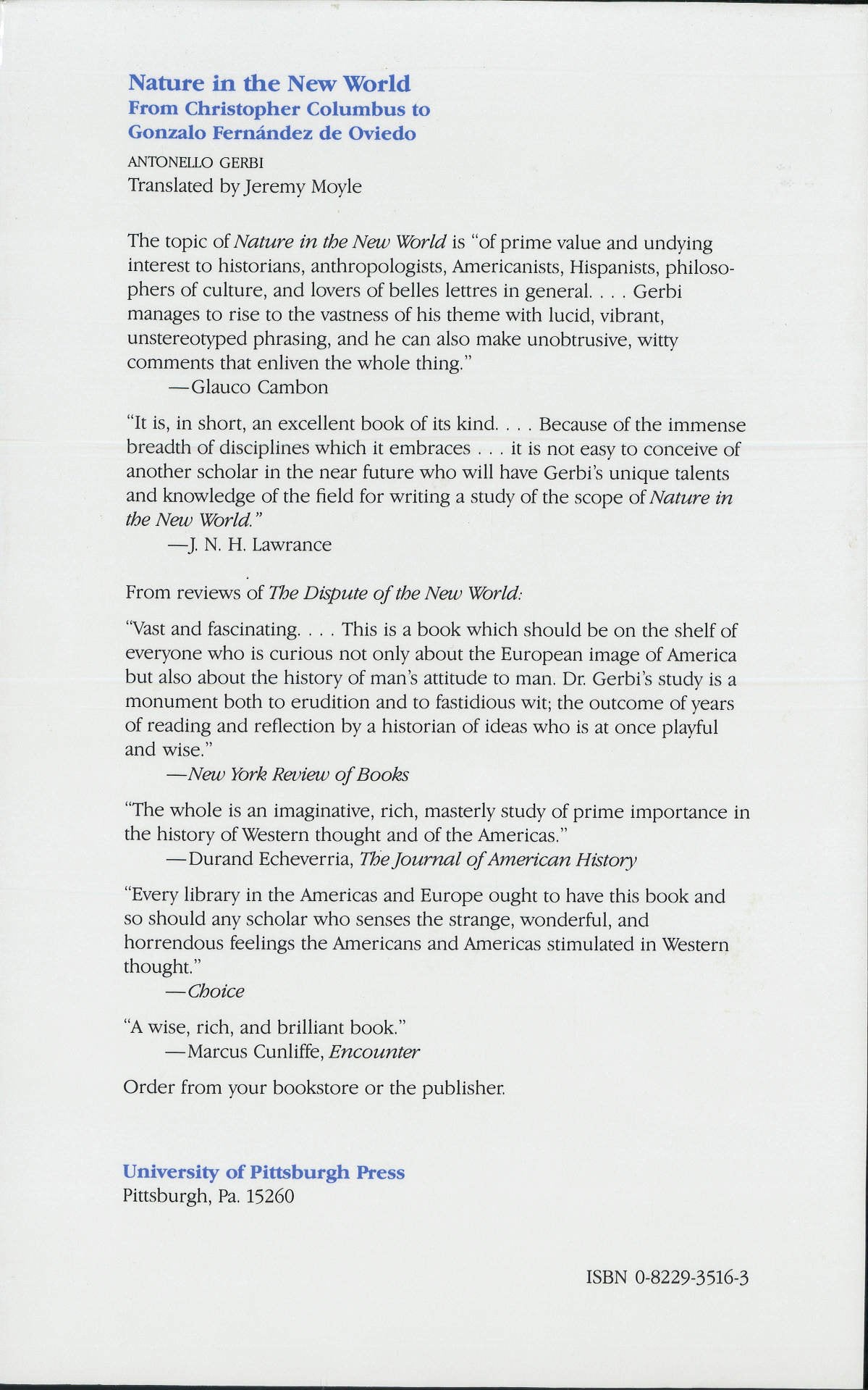 Nature in the New World: From Christopher Columbus to Gonzalo Fernandez de Oviedo,Used