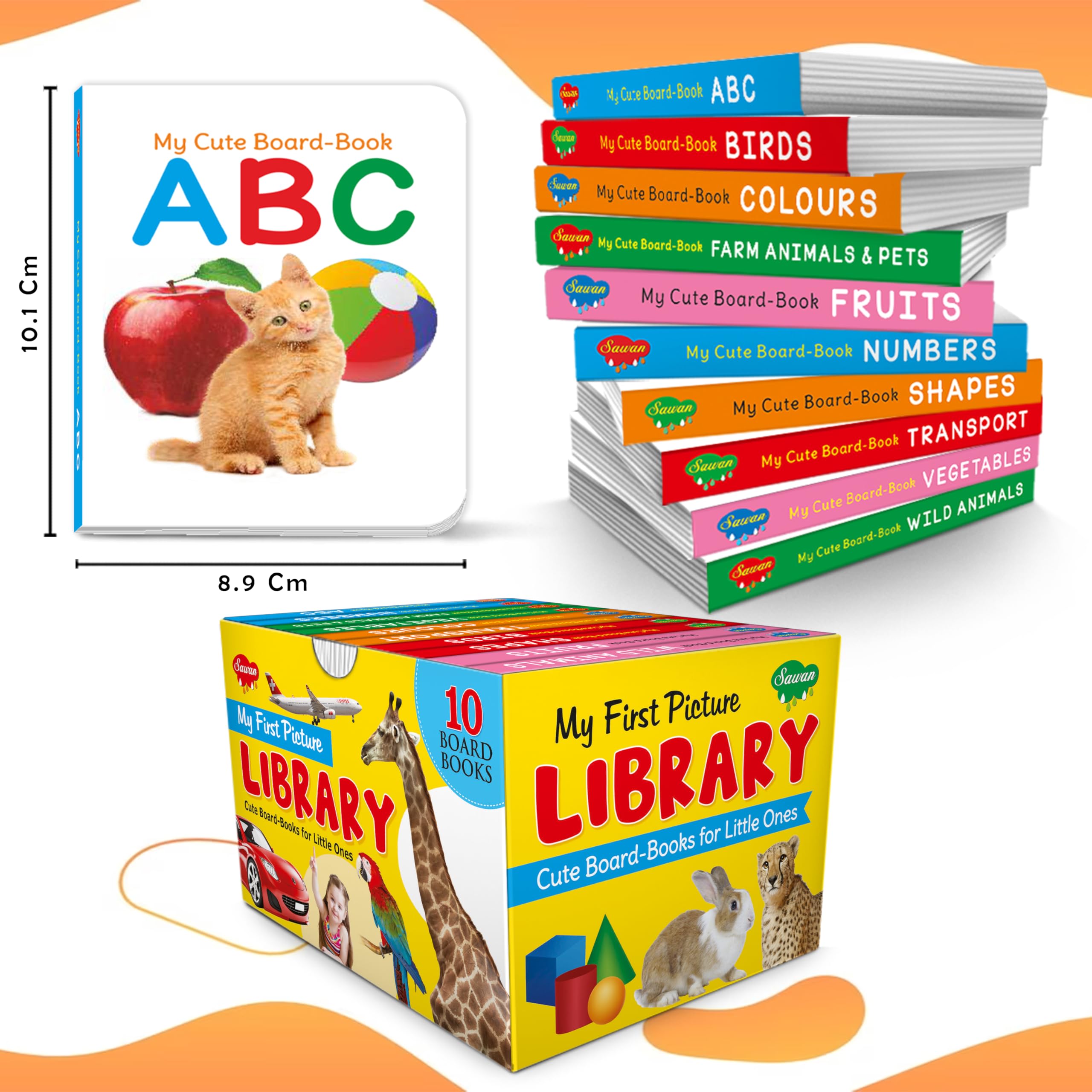 Gift Set For Kids Picture Library Box : Early Learning Picture Book Collections, Essential Board Book, Box Set Of 10 Board Books (Board Book, Sawan)