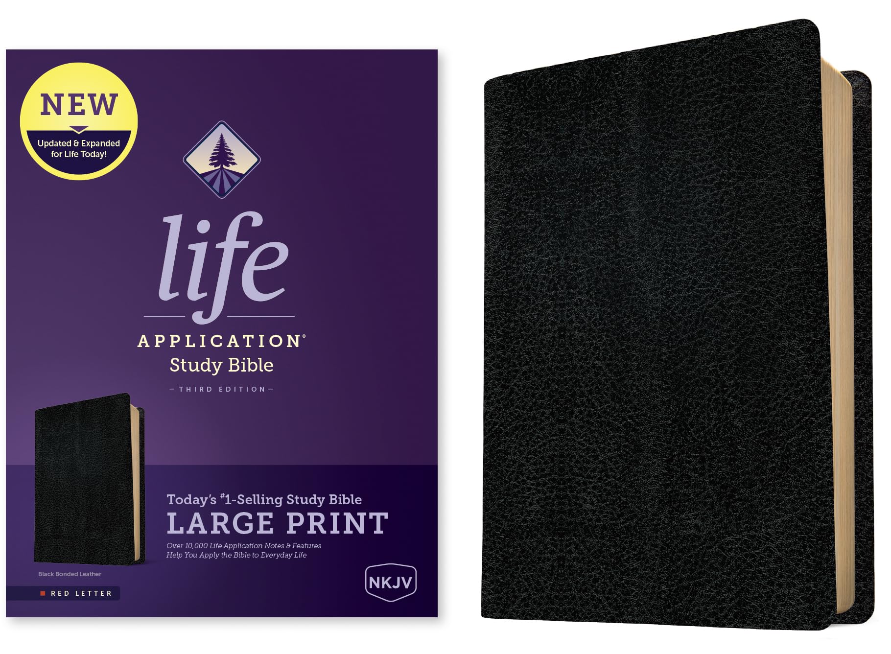 NKJV Life Application Study Bible, Third Edition, Large Print (Bonded Leather, Black, Red Letter),New