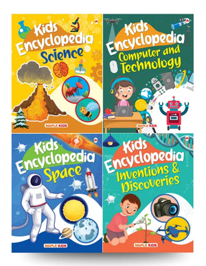 Kids Encyclopedia (Set Of 4 Books) (Illustrated) - Science, Computer And Technology, Inventions And Discoveries, Space - Knowledge Books For Kids - ... Human Body, Galaxy, Meteor, Cloud Computing