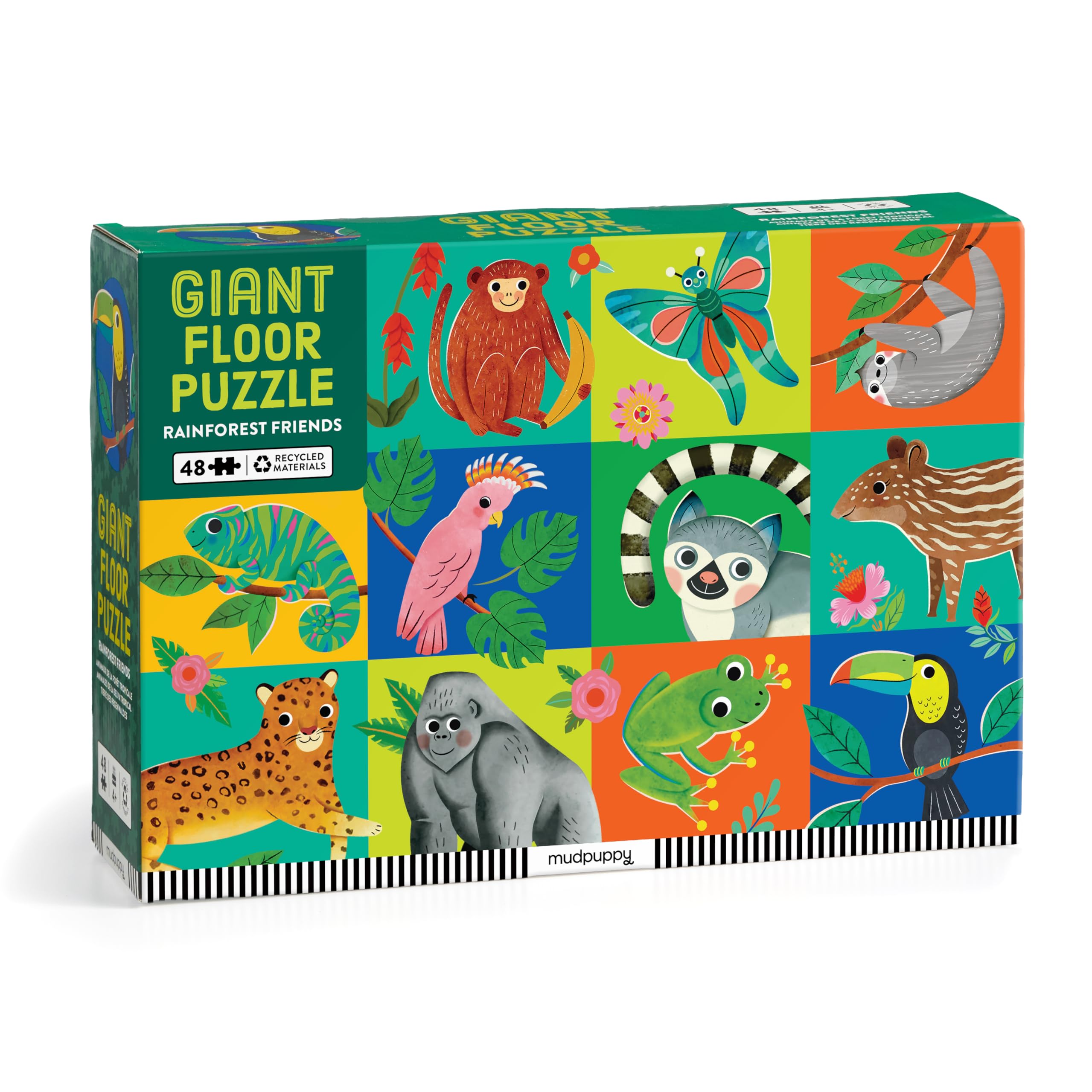 Mudpuppy Rainforest Friends  48 Piece Giant Floor Jigsaw Puzzle Featuring A Colorful Scene Of Different Kinds Of Rainforest Ani