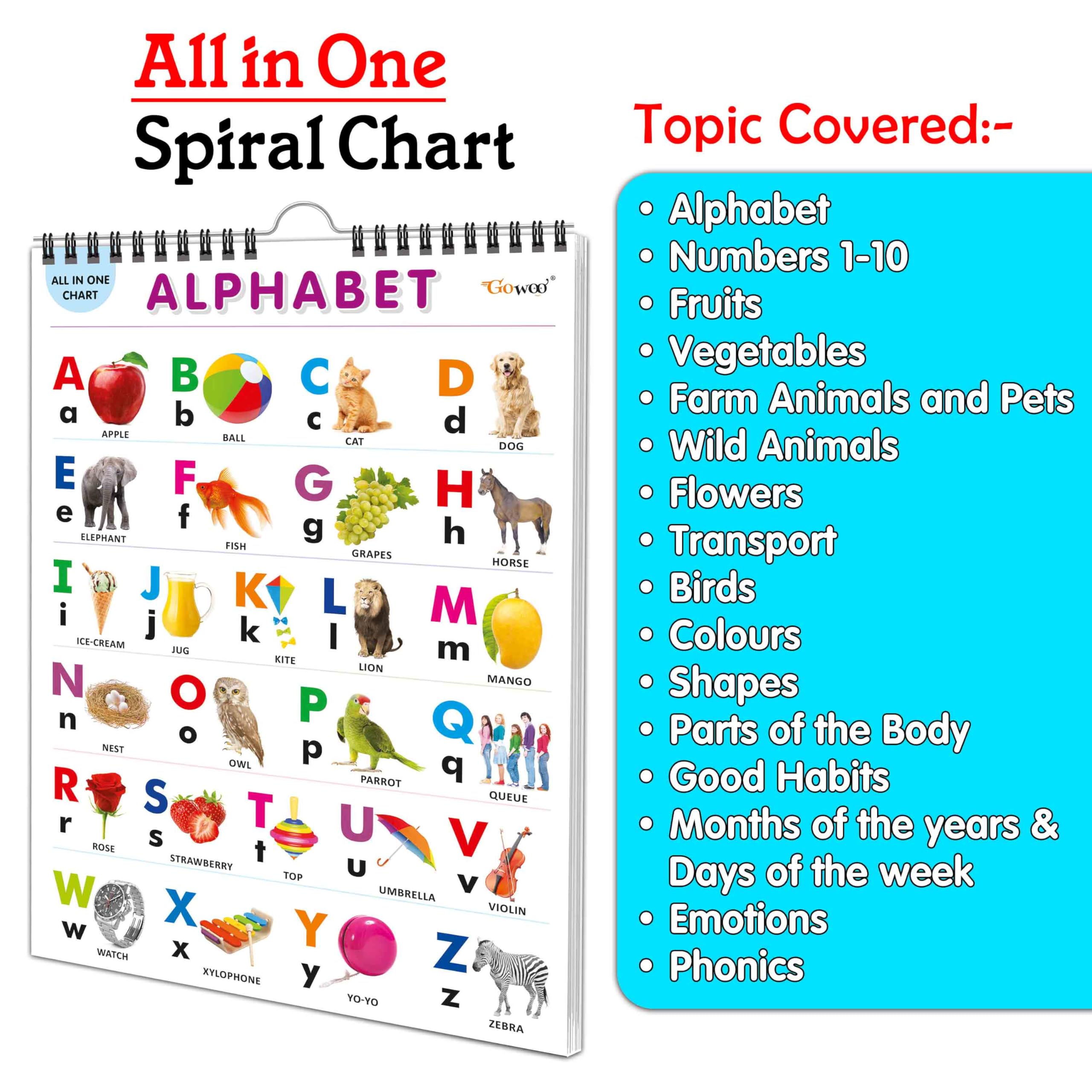 ChildrenS Educational Chart Collection : My First All In One Spiral Chart Learning Chart For Preschoolers, Educational Picture Chart For Toddlers With 16 Topics