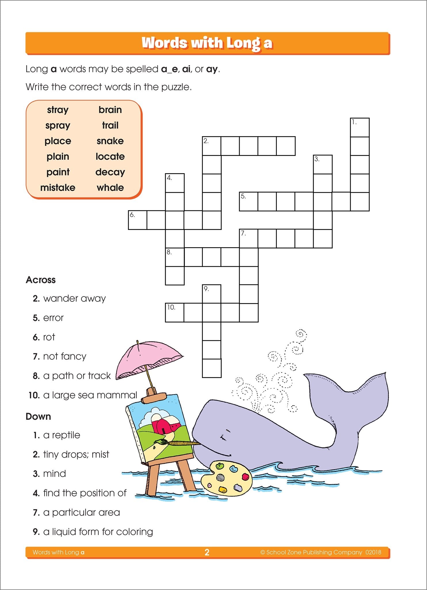 School Zone  Spelling Puzzles Workbook  32 Pages, Ages 8 To 10, 3Rd Grade, 4Th Grade, Prefixes, Suffixes, Idioms, Antonyms, Ir,New