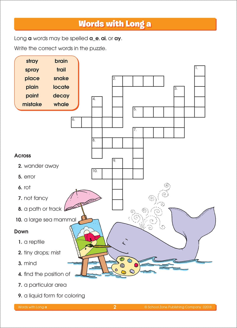 School Zone  Spelling Puzzles Workbook  32 Pages, Ages 8 To 10, 3Rd Grade, 4Th Grade, Prefixes, Suffixes, Idioms, Antonyms, Ir,New