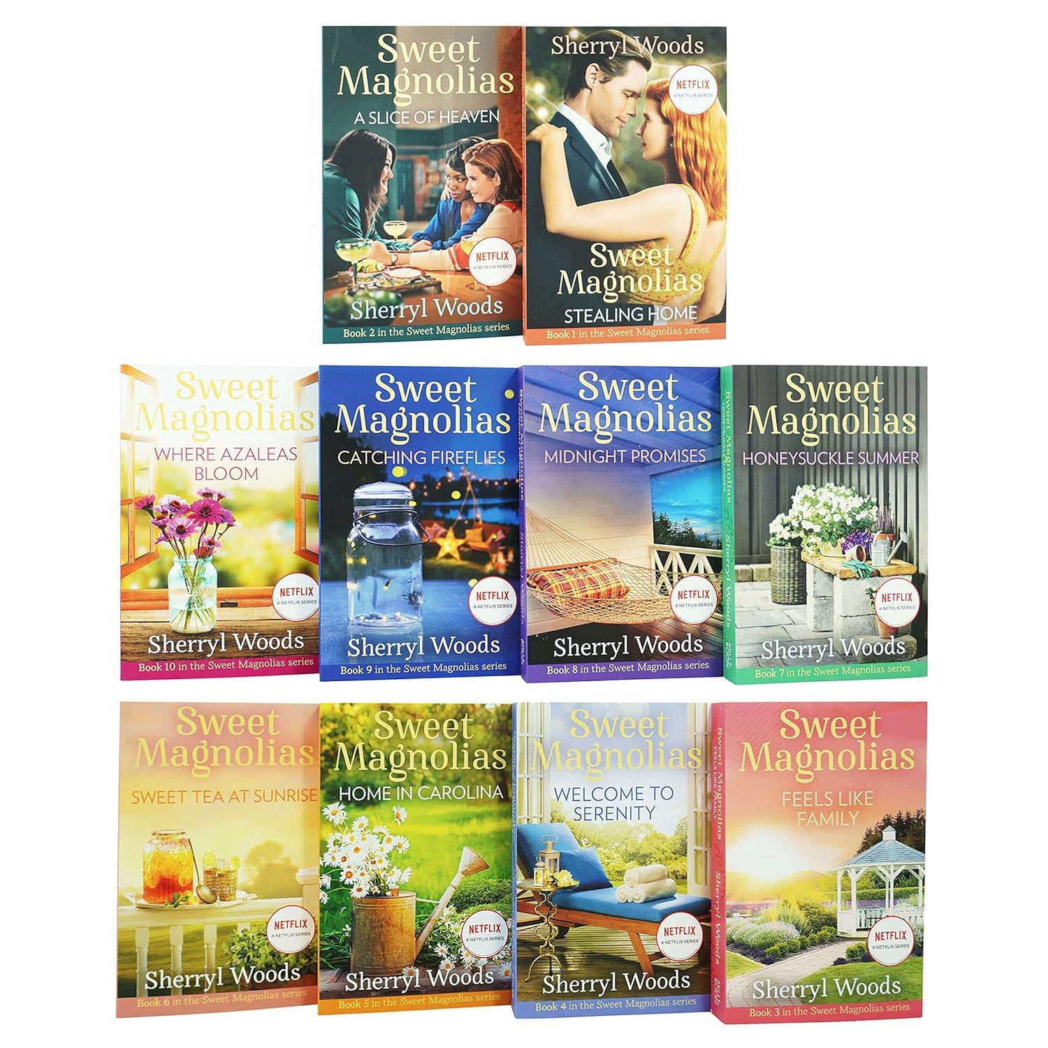 The Sweet Magnolias Series Books 1  10 Collection Set by Sherryl Woods NETFLIX (Stealing Home, Slice of Heaven, Feels Like Fami