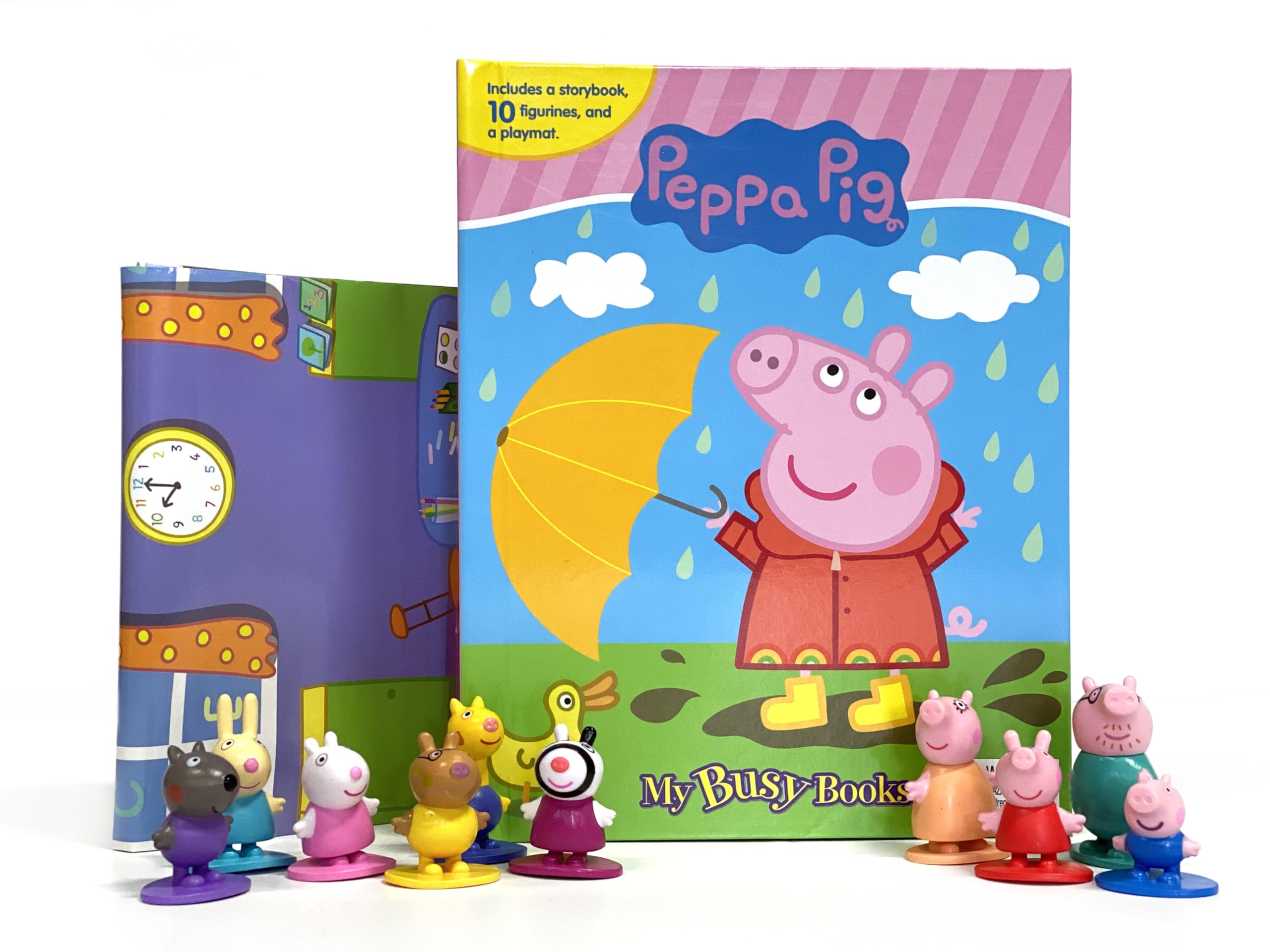 Peppa Pig My Busy Books  Storybook, 10 figurines, playmat,Used