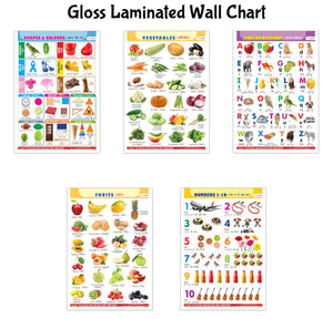 Early Learning Educational Charts For Kids :-Alphabet, Fruits, Vegetables, Numbers And Shapes & Colours Gloss Laminated Chart : Kids Learning Wall Charts, ChildrenS Learning Charts |Combo Of 5 Charts