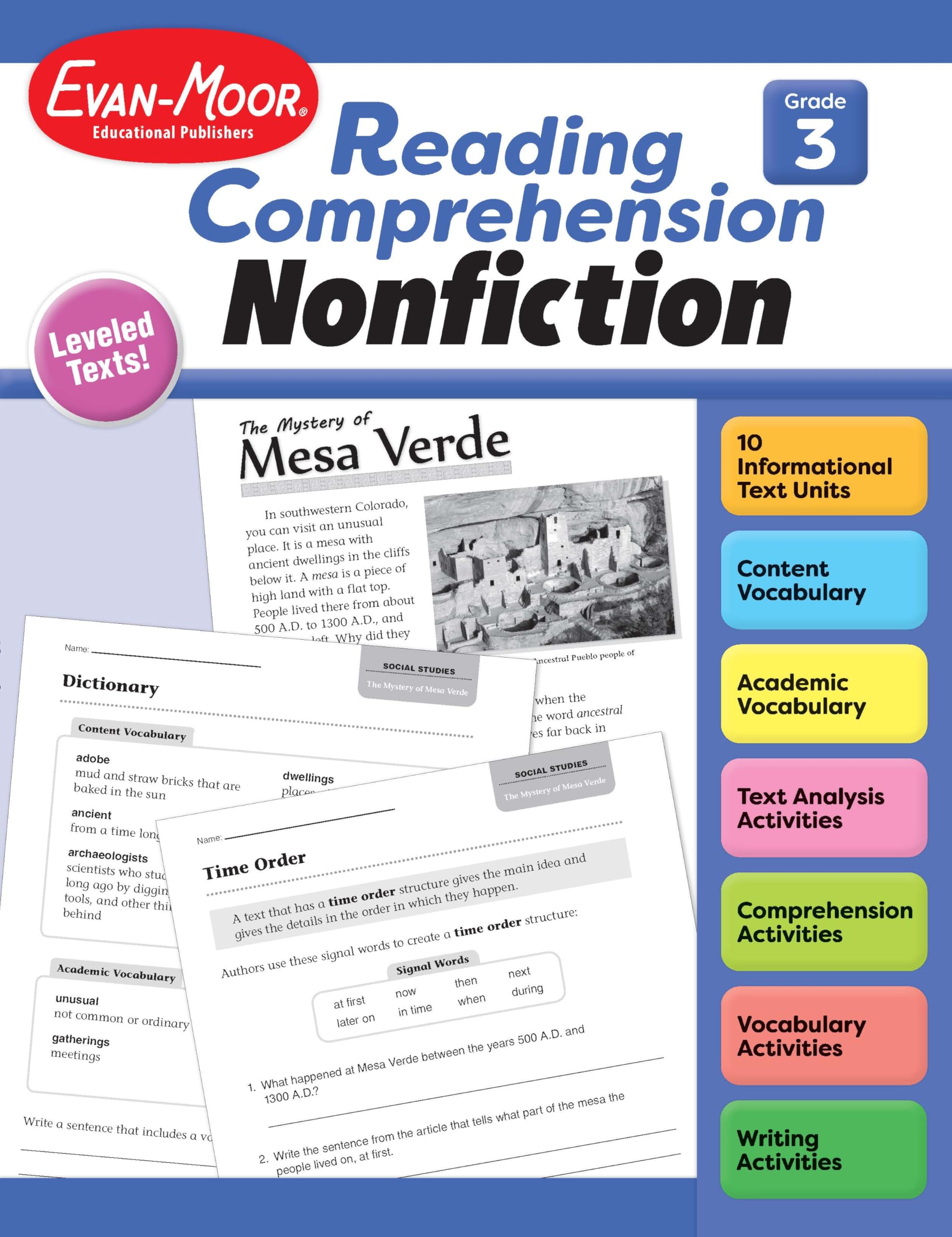 Evanmoor Reading Comprehension: Nonfiction, Grade 3  Homeschooling And Classroom Resource Workbook, Biographies, Science, Soci,Used