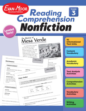 Evanmoor Reading Comprehension: Nonfiction, Grade 3  Homeschooling And Classroom Resource Workbook, Biographies, Science, Soci,Used