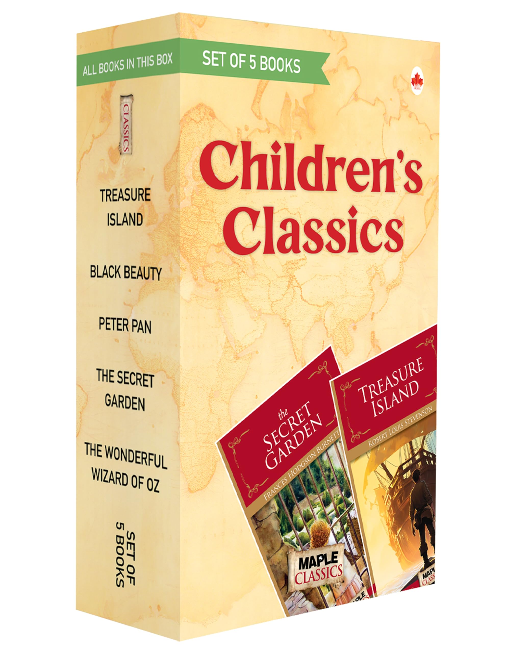 Children Classics (Set 5 Books) Best Gift Set For Kids - Treasure Island, Peter Pan, Secret Garden, Wizard Of Oz, Black Beauty