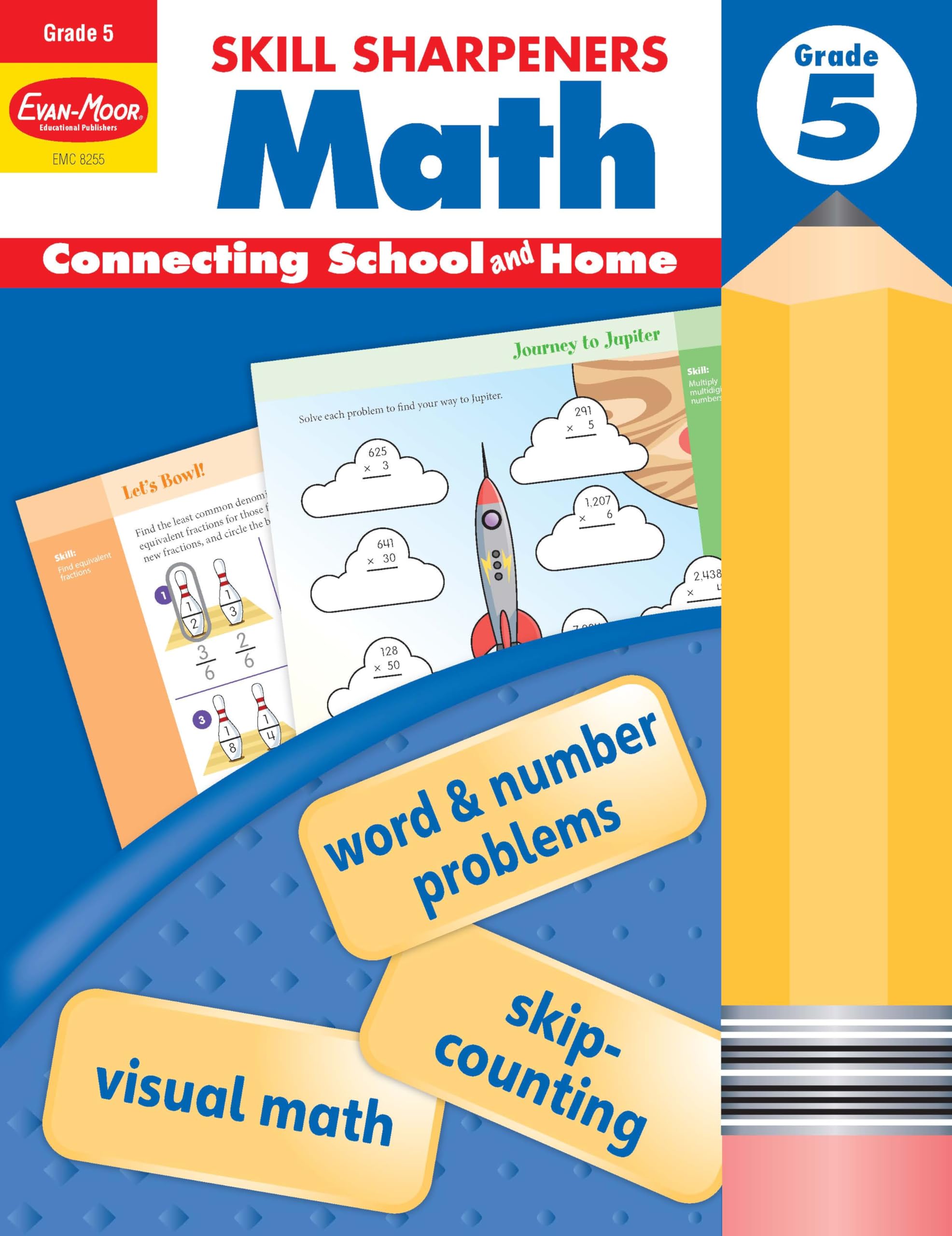 Evanmoor Skill Sharpeners Math Workbook, Grade 5, Multiplication, Division, Test Prep, Number Sequencing, Geometry, Measurement,Used