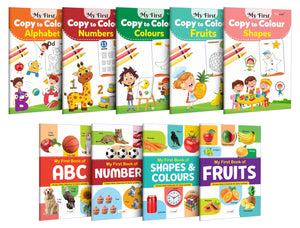 My First Copy To Colour -Alphabet, Numbers, Colours & More And My First Book Of Abc, Numbers, Shapes & More : Children Colouring Book, Educational Learning Books | Pack Of 9 Learning & Colouring Books