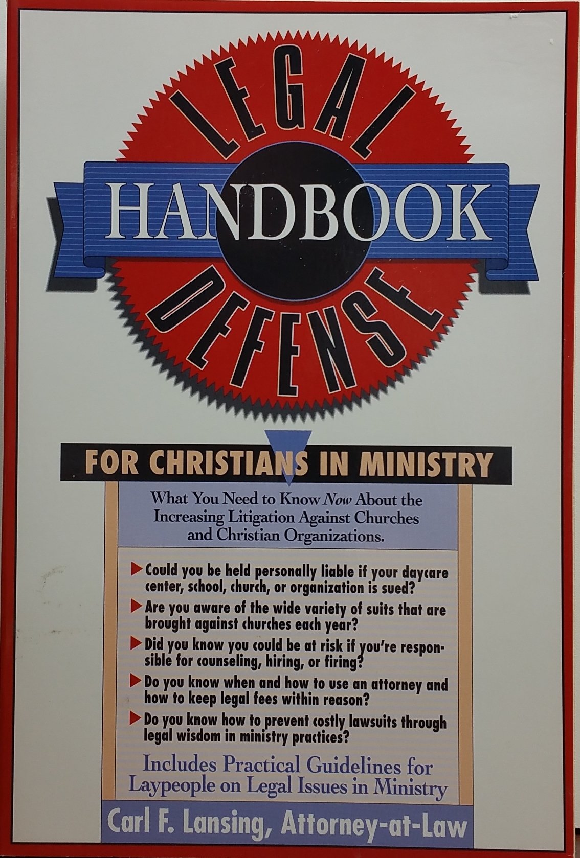 Legal Defense Handbook: For Christians in Ministry,Used