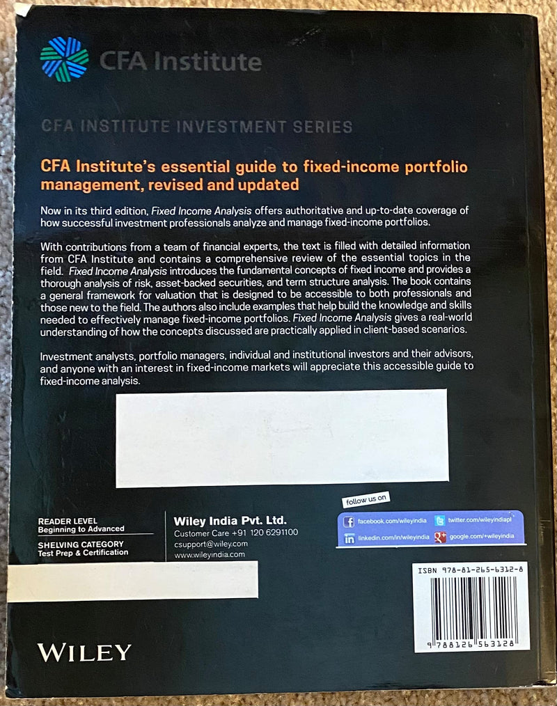 Fixed Income Analysis (CFA Institute Investment Series),Used