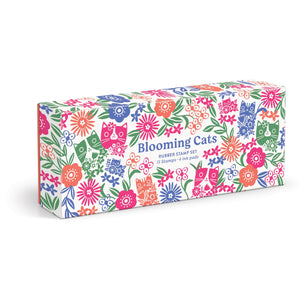 Galison Blooming Cats  Rubber Stamp Set Includes 4 Beautiful Colored Ink Pads And 11 Unique Cat Themed Wooden Stamp Blocks