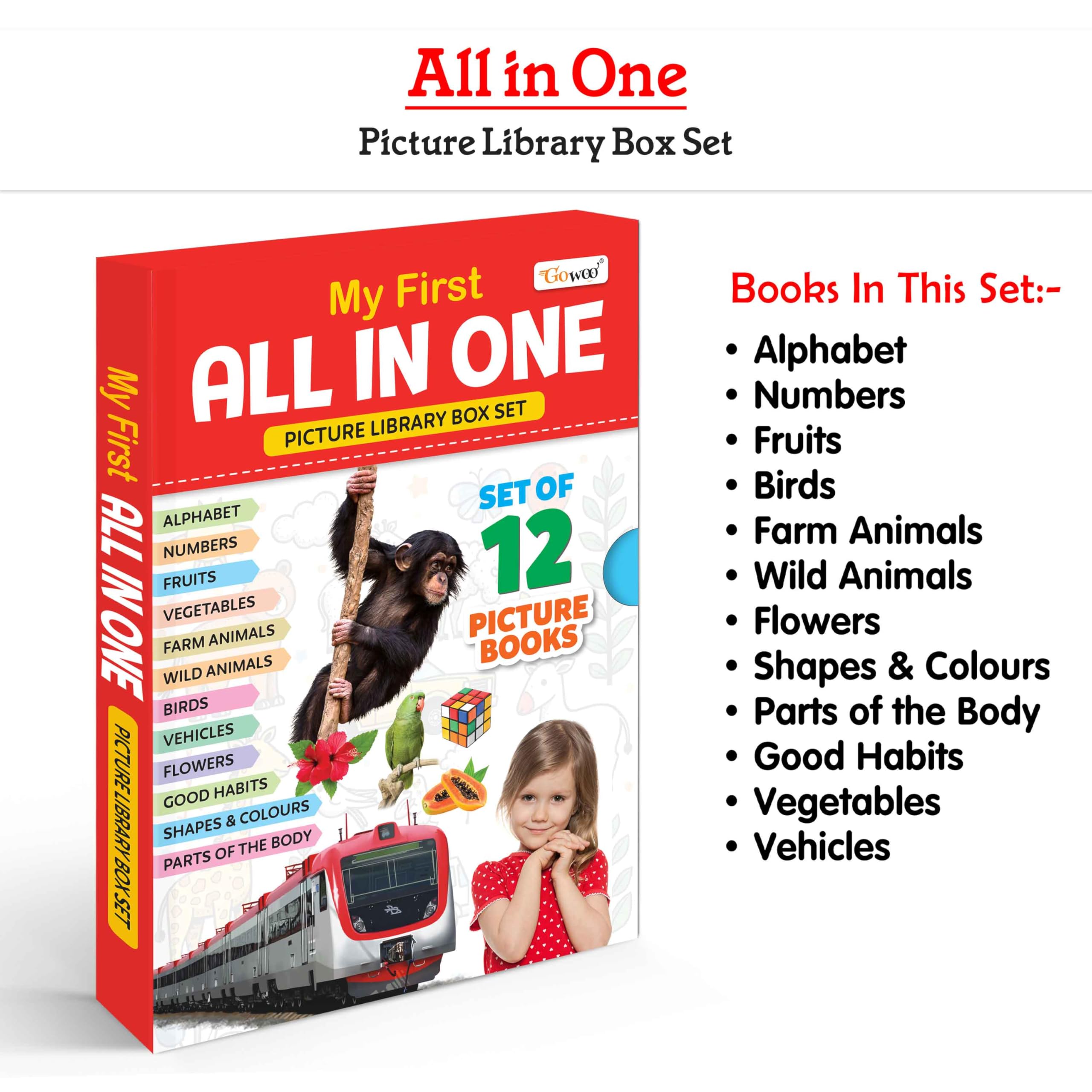 My First All In One Picture Book Collection Box For Early Learning (Red Edition) : Kids Learning Book, My First Library Early Learning Book For Children, KidS Book Collection Of 12 Books