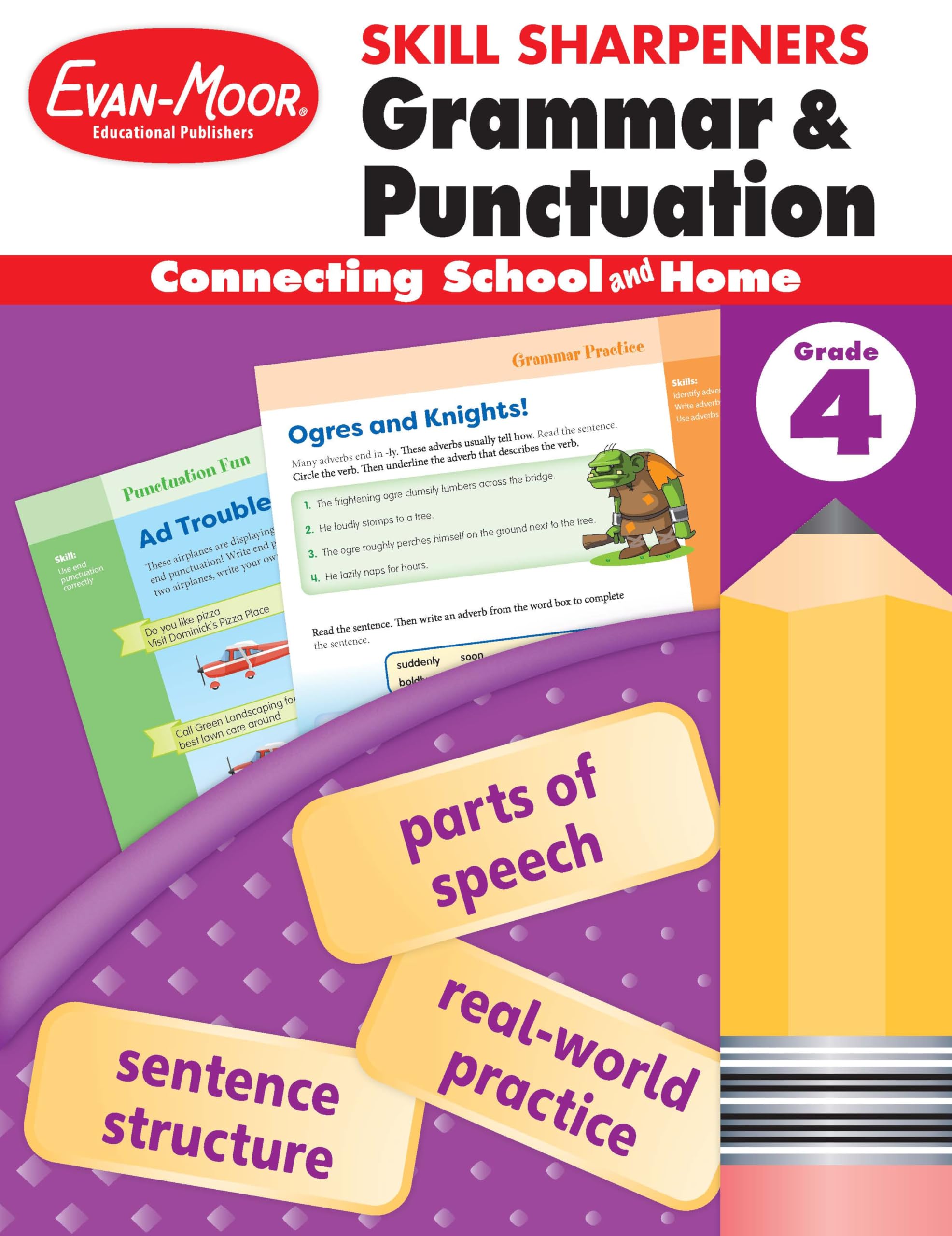 EvanMoor Skill Sharpeners Grammar and Punctuation Workbook, Grade 4, Nouns, Verbs, Sentence Structure, Subject, Predicate, Lang,Used