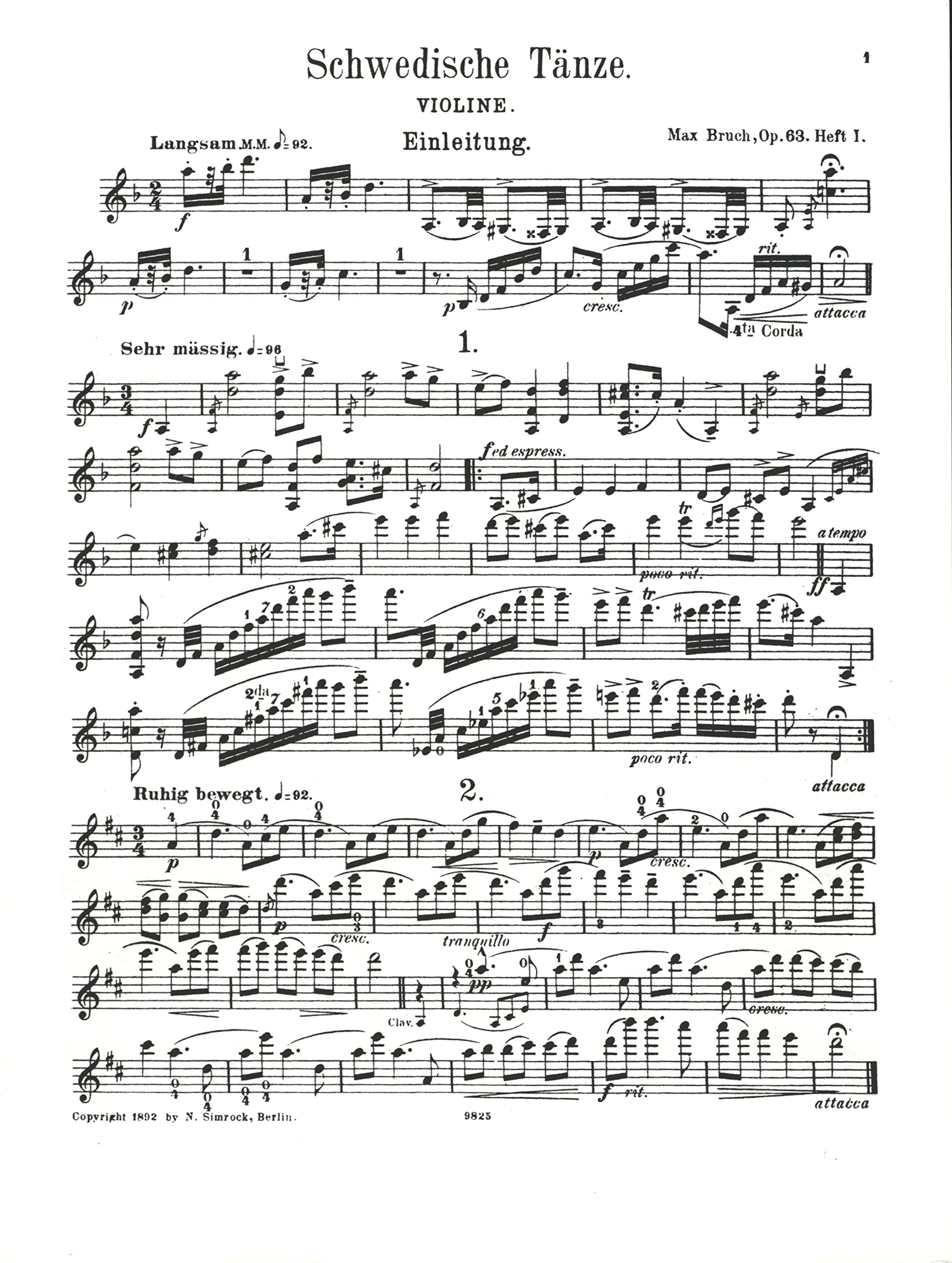 Swedish Dances: op. 63. violin and piano.,Used