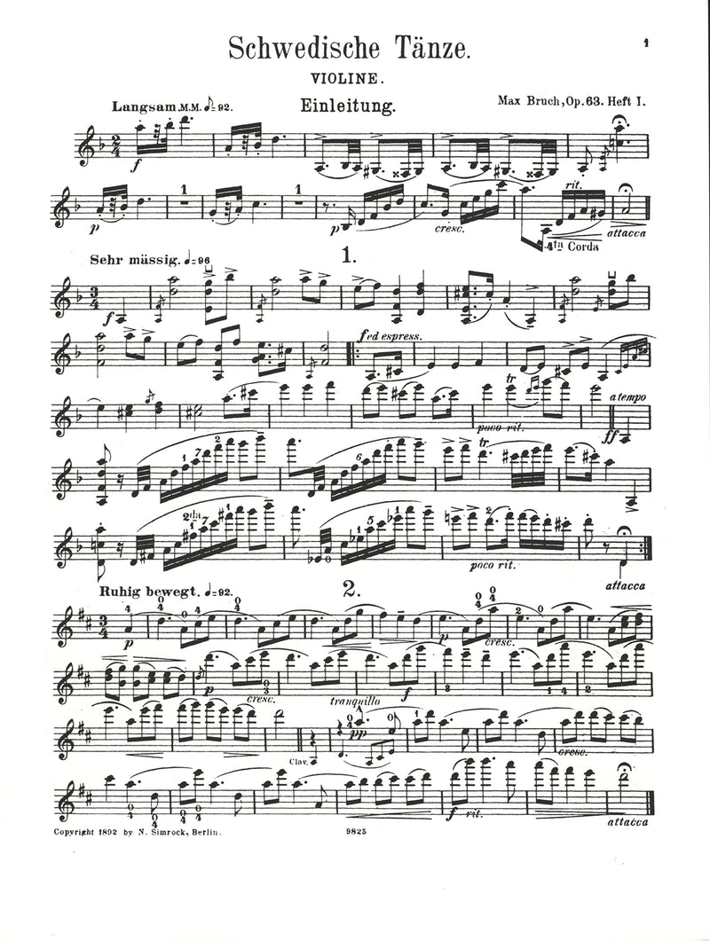 Swedish Dances: op. 63. violin and piano.,Used