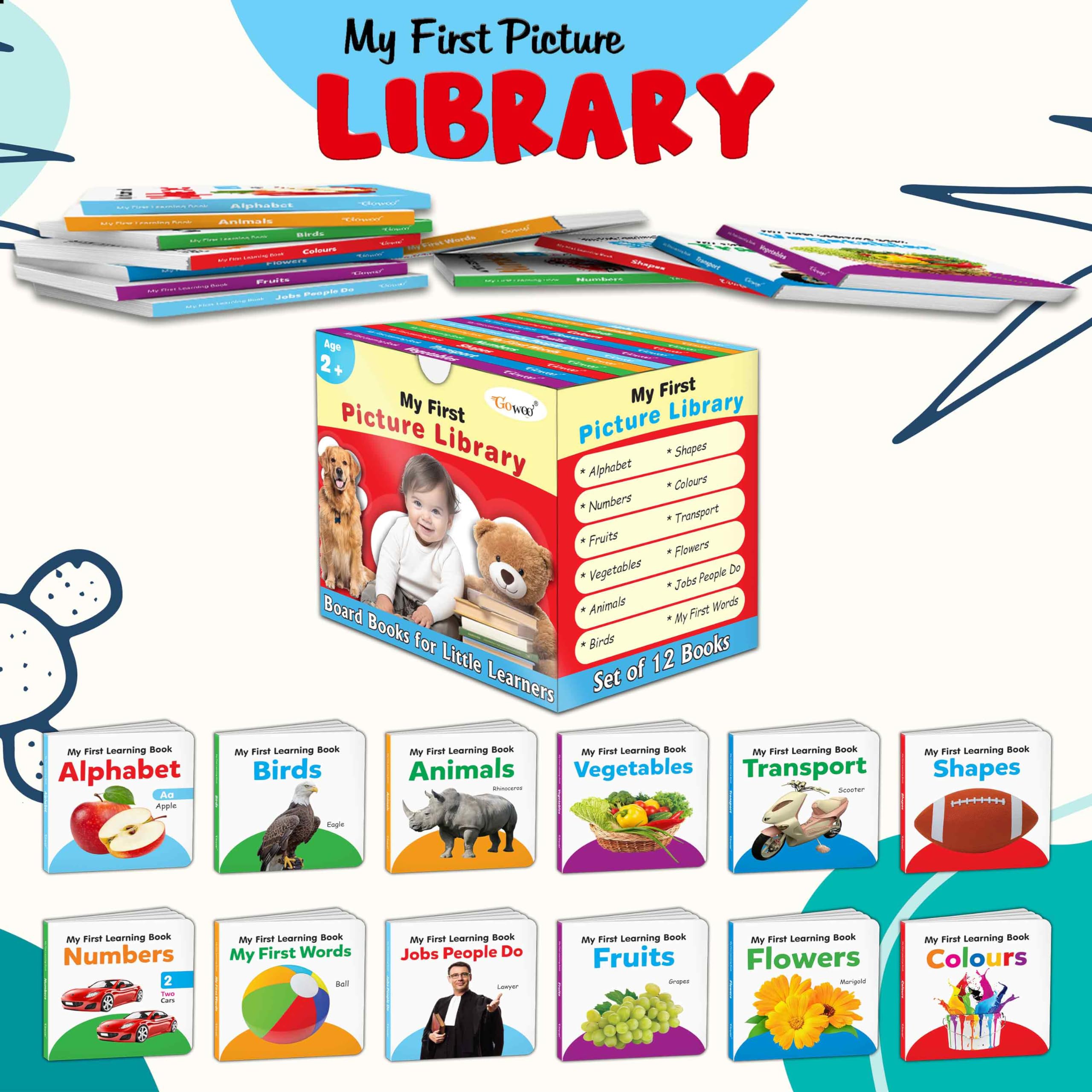 Ukg Class Picture Book Box Set Of 12 Board Books (Red Edition) : Board Book Set For Children, Early Learning Library Book, Abc, Numbers, Fruits, Vegetables, Shapes, Colours, Wind Animals And More