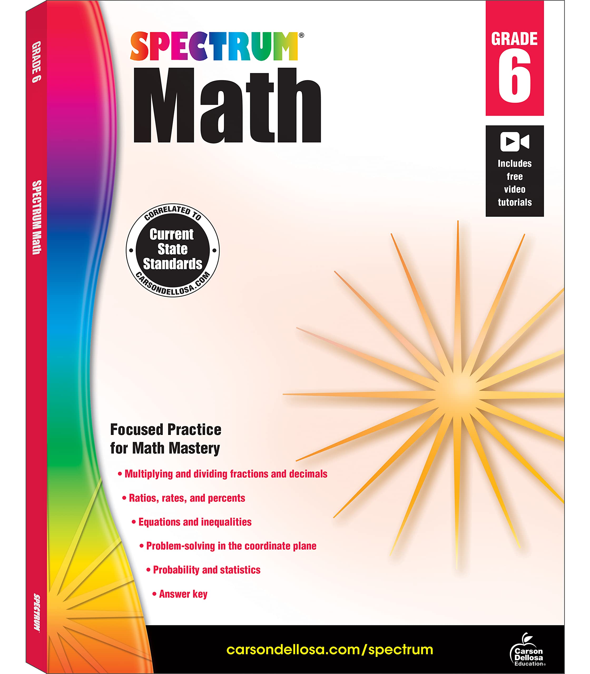 Spectrum 6th Grade Math Workbooks, Ages 11 to 12, Math 6th Grade Workbook Covering Multiplying & Dividing Fractions, Decimals, M,Used