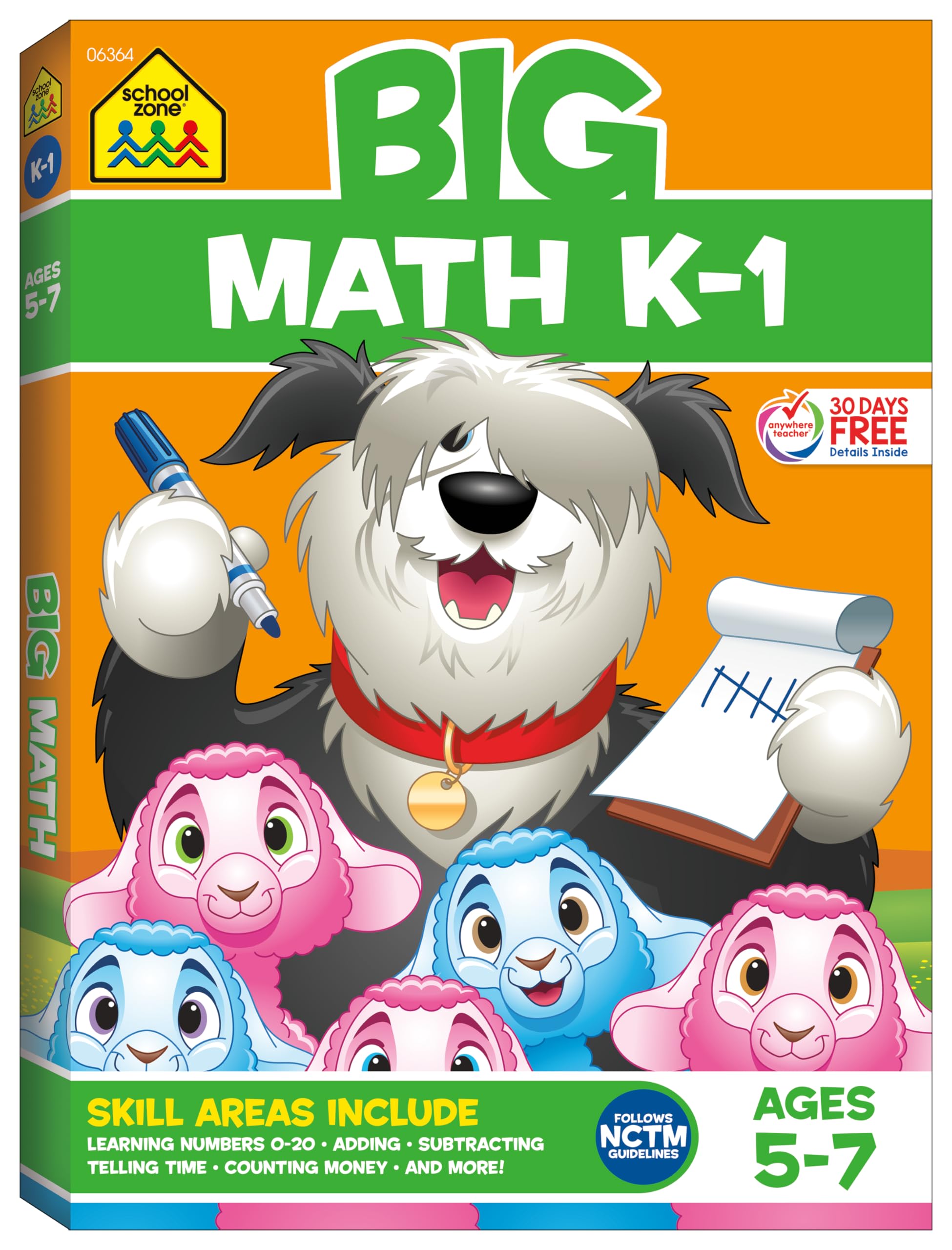 School Zone Big Math K1 Workbook: 320 Pages, Kindergarten, 1st Grade, Numbers, Addition, Subtraction, Shapes, Patterns, Graphs,,Used