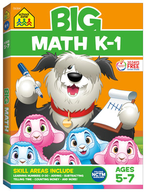 School Zone Big Math K1 Workbook: 320 Pages, Kindergarten, 1st Grade, Numbers, Addition, Subtraction, Shapes, Patterns, Graphs,,Used